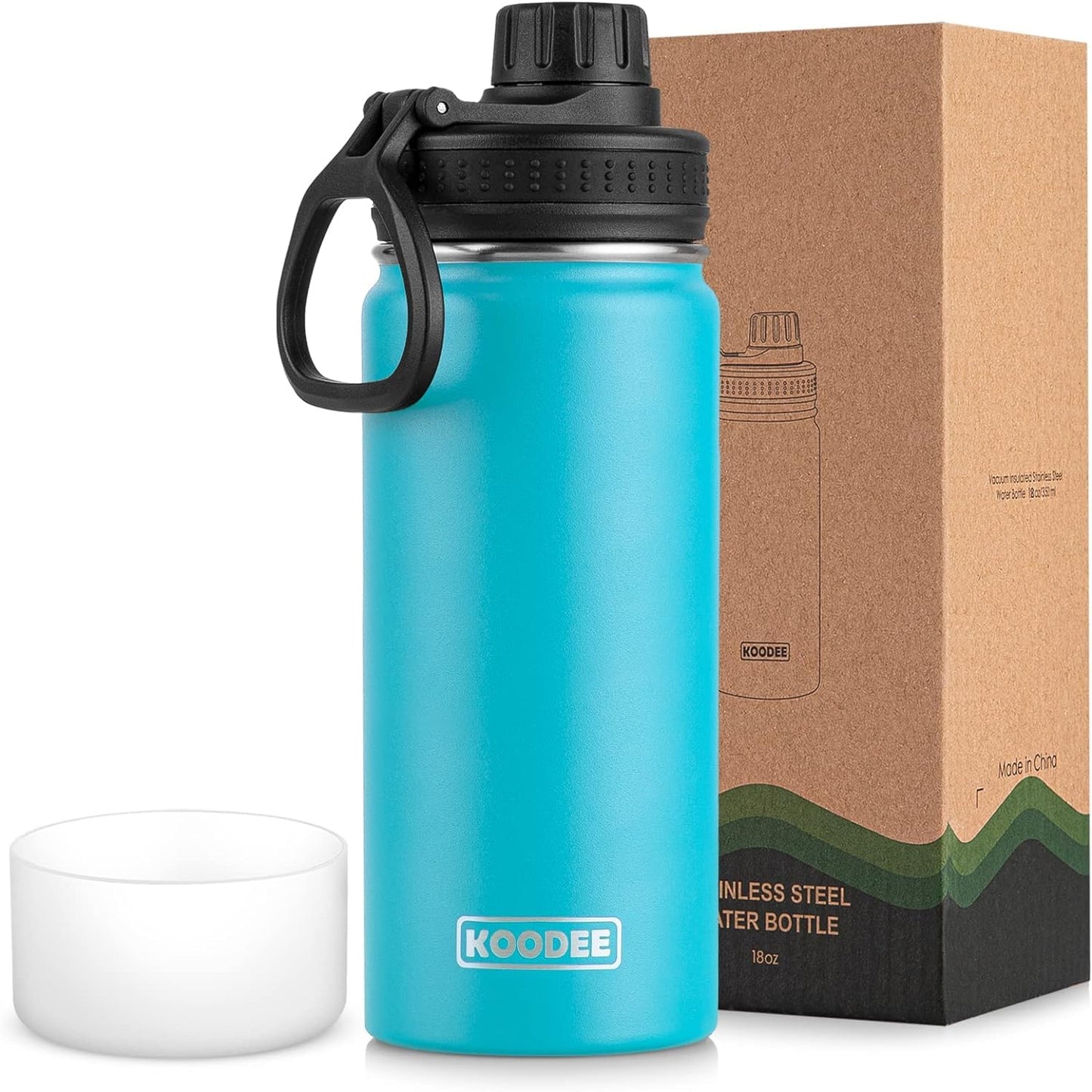 koodee Water Bottle-12 oz Stainless Steel Double Wall Vacuum Insulated Water Bottle for School-Wide Mouth Flask with Straw Lid (Teal) BST220