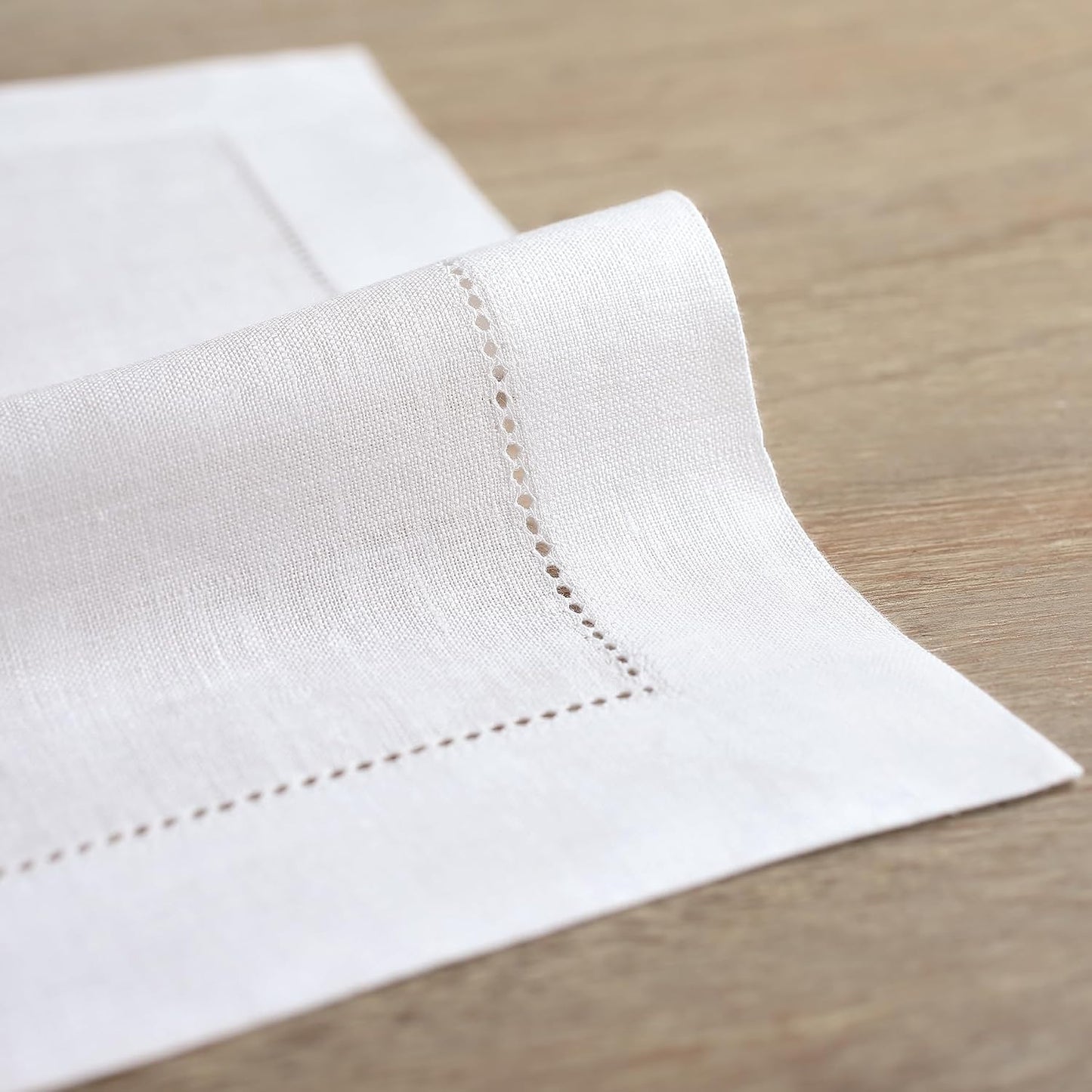Solino Home 100% Pure Linen Placemats White Hemstitch, 14 x 14 in, Set of 4 | Classic Hemstitch Square Table Mats square settings for daily dining, hand hemstitched borders, OEKO-TEX Certified, easy care BST326SOLH