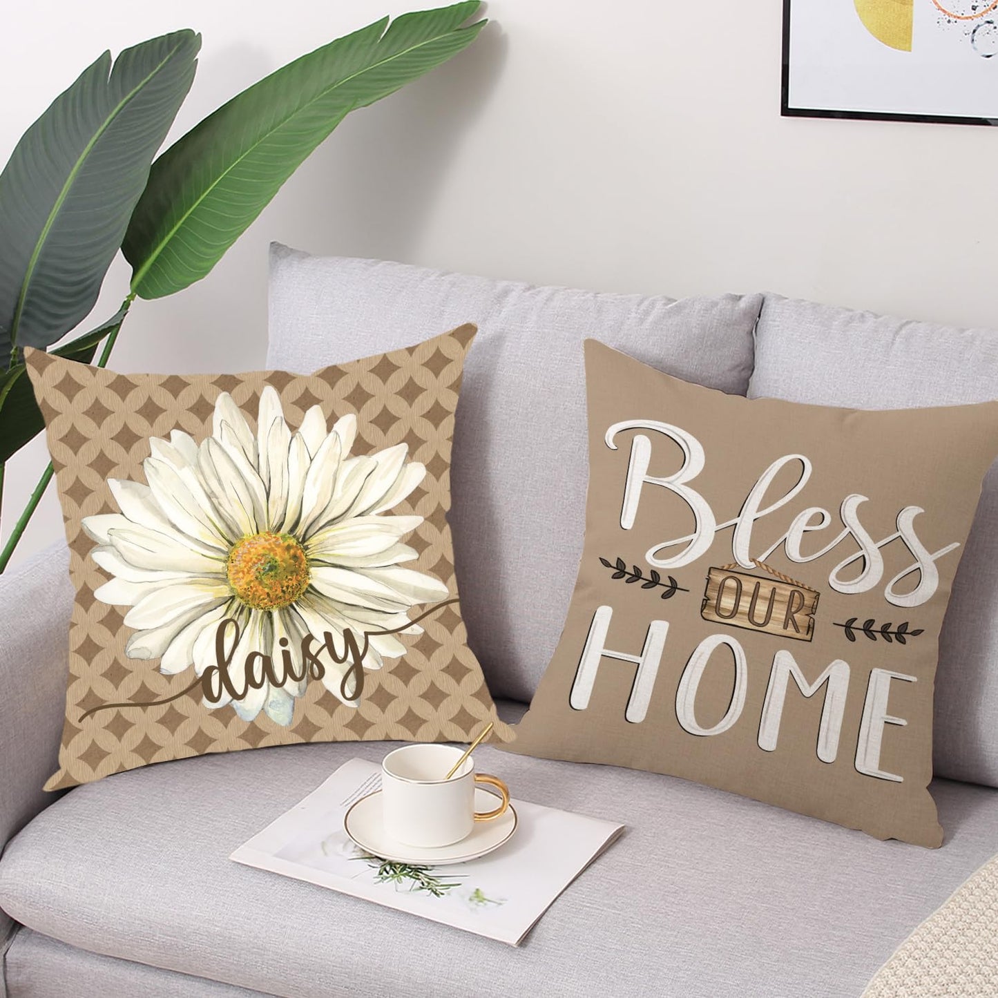 Spring Easter Pillow Covers 18x18 Set of 2 Rabbit Bunny Carrot Truck Spring Flowers Decorative Throw Pillow Covers for Home Office Sofa Bed Couch BST326L