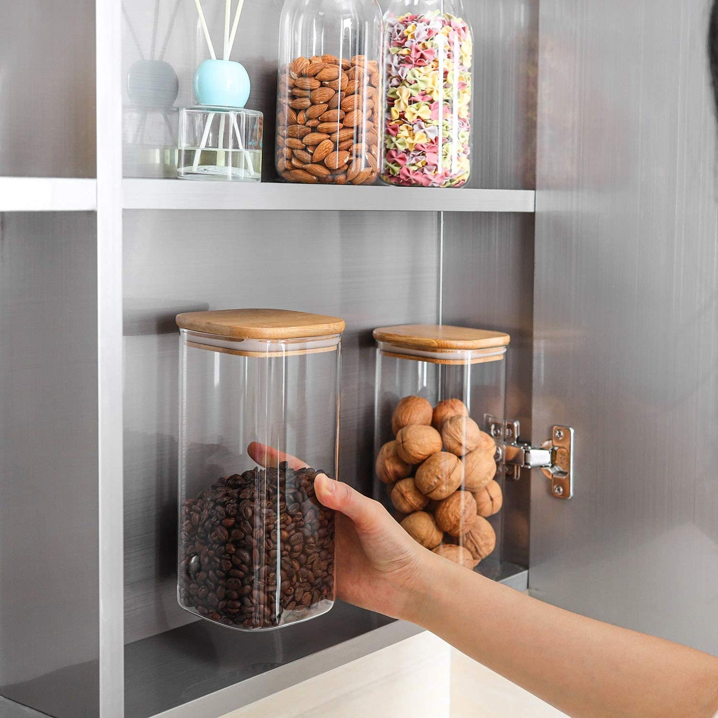ComSaf 0.6 Qt Glass Food Storage Jars Set of 6, Clear Storage Containers with Airtight Lids, Pantry Organization Jar, Spice Jar, Blooming Tea, Coffee and Sugar Container, Canister Set for Kitchen BST220