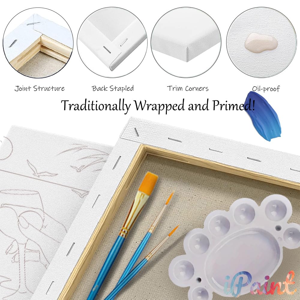 2Pcs Sip and Paint Kit for Adults,Valentines Couple Painting Kit Supplies Canvas, Pre Drawn Canvas to Paint for Date Night for Couples DIY Acrylic Painting Kits Party Favor 8×10 WN420