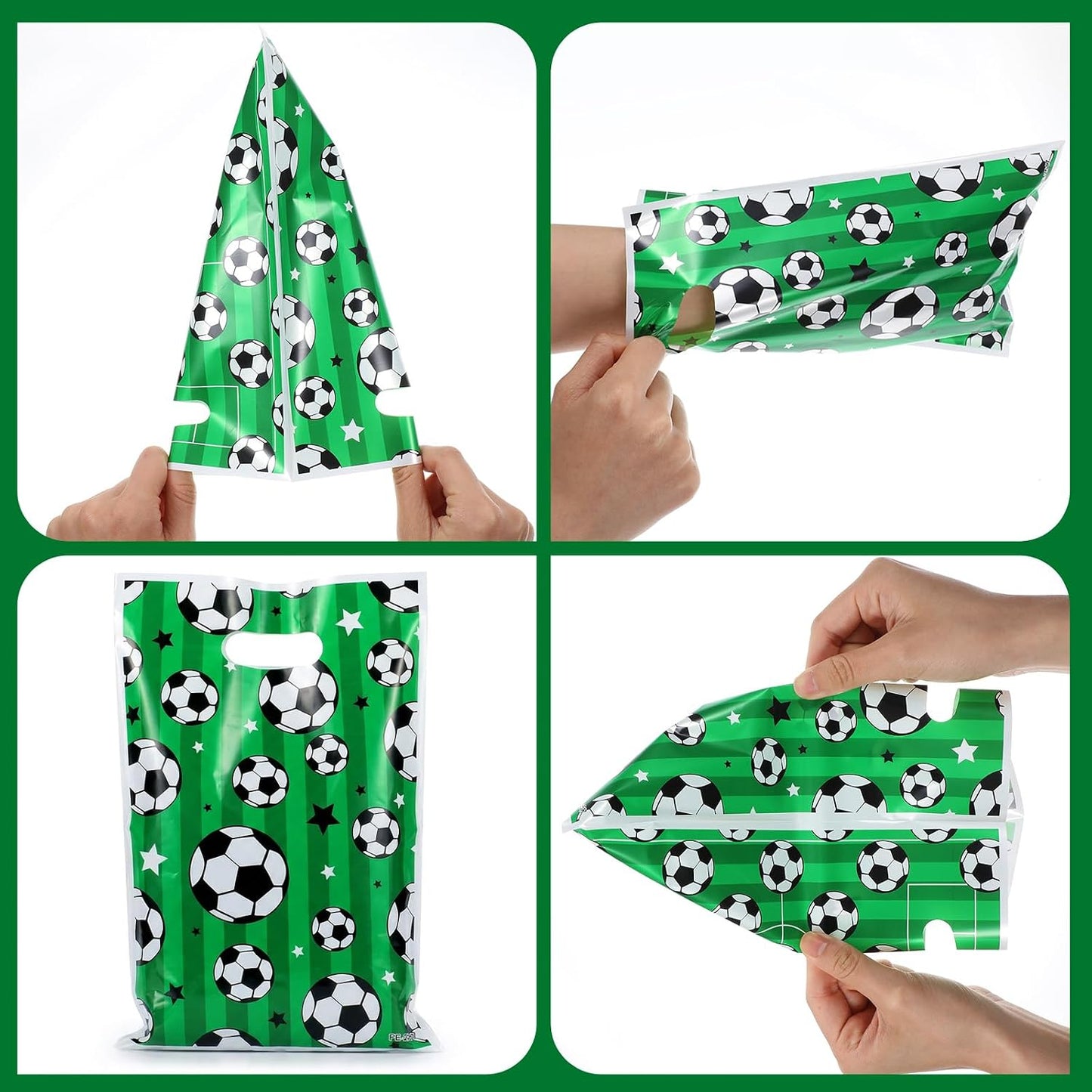 Sibba 50 Pcs Soccer Goodie Bags with Handles Plastic Soccer Gift Bags Birthday Party Favors Bag for Candy Snack Cookie, Soccers Party Theme Favor Decor Supplies for Football Sport Theme Treat Game Day BST202