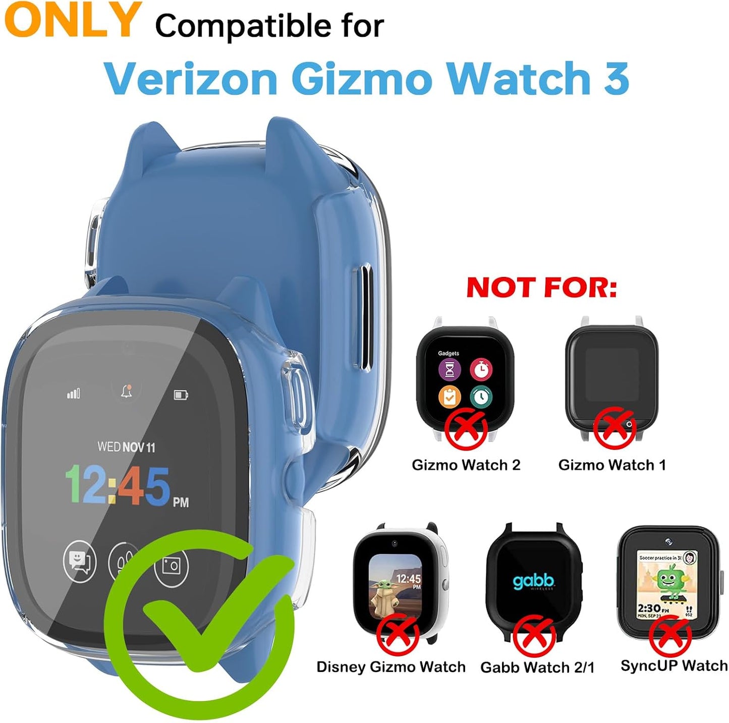 [2 Pack] BXKM Hard PC Case for Gizmo Watch 3 Screen Protector,Tempered Glass Film Hard Bumper Anti-Scratch HD Ultra-Thin Protective Cover for Gimzo Watch 3 (2pcs: Clear+Clear) WN420