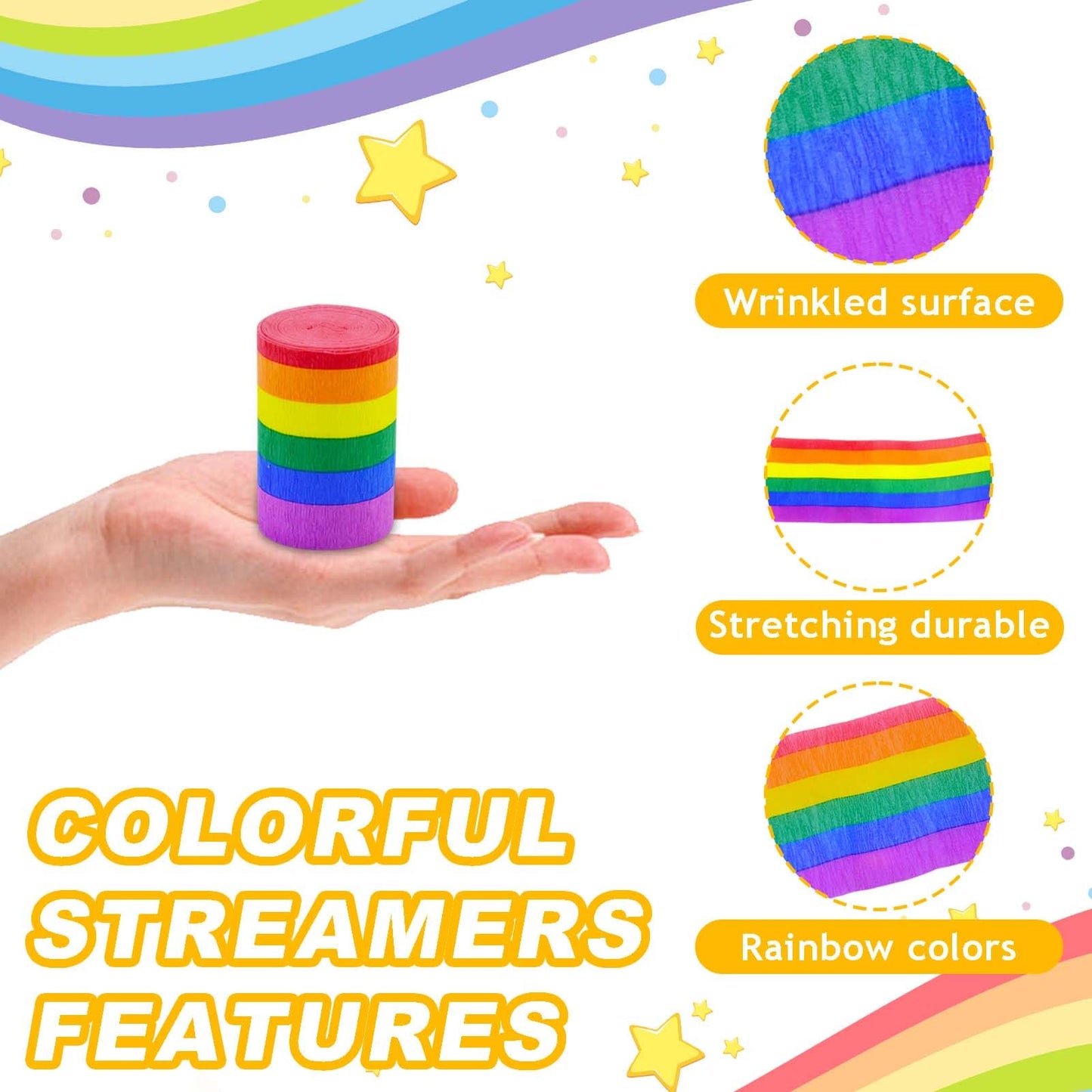14 Rolls Rainbow Crepe Paper Streamers 459.2 ft Colorful Crepe Rolls Rainbow Party Streamers Crepe Paper for Pride Day Gay LGBT Birthday Bridal Baby Shower Party DIY Crafts BST326L