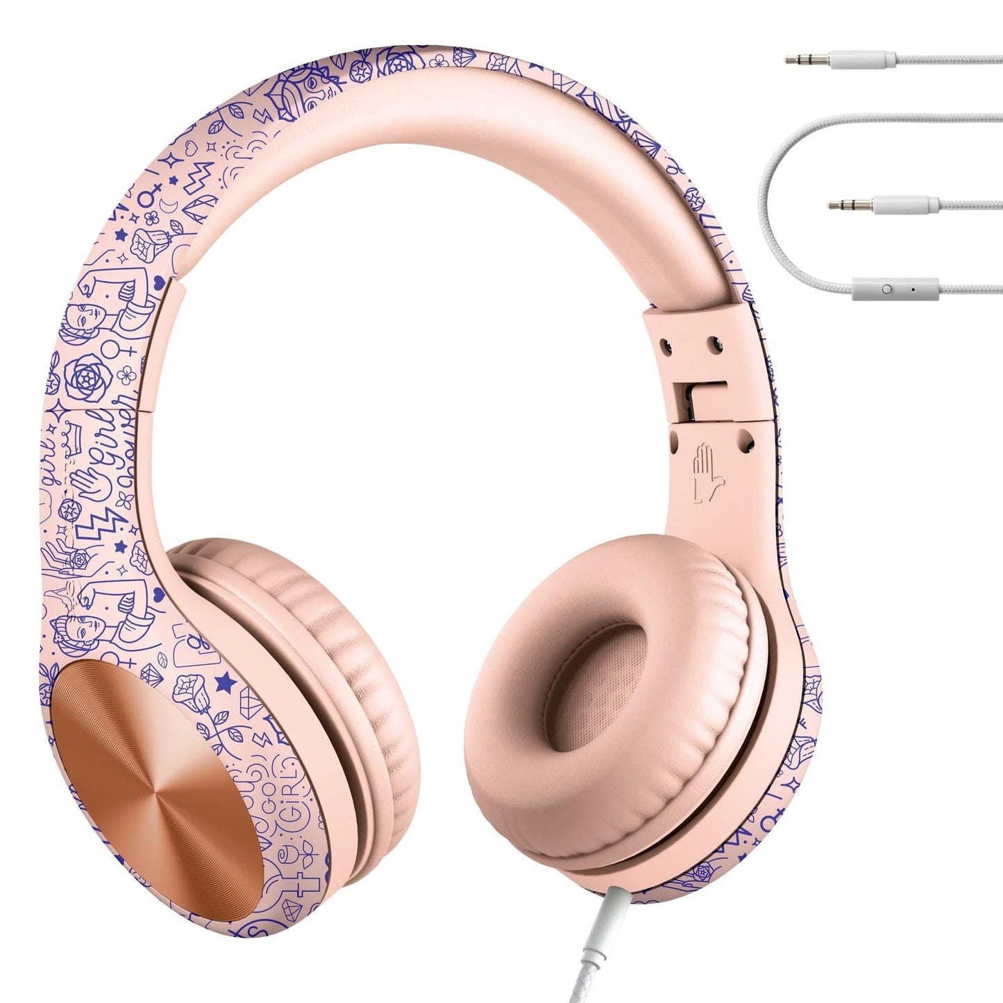 LilGadgets Connect+ Pro Wired Kids Headphones for School with Microphone, Volume Limiting Over-Ear Headset with Cord, SharePort Technology & SoftTouch Padding, Blue
