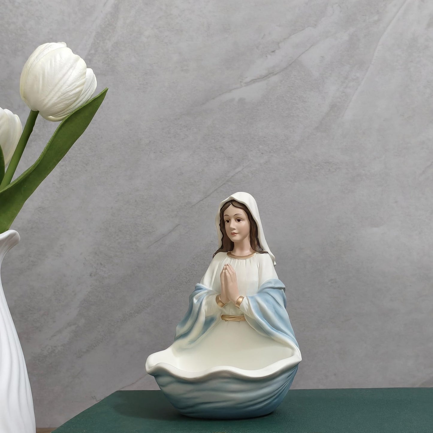 Blessed Mother Statue, Hand Painted Virgin Mary Rosary Holder Catholic Gifts for Women, 6 Inches Saint Mary Statue Religious Home Tabletop Altar Decor (Pink) BST202
