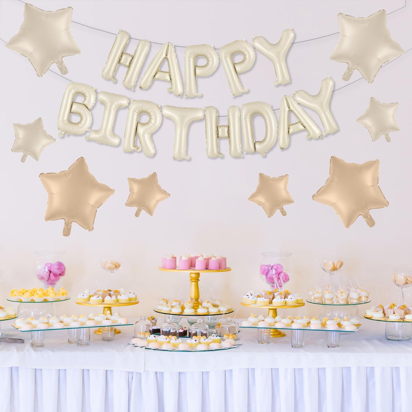 Happy Birthday Balloons Banner, Rainbow Happy Birthday Foil Balloons 16 Inch Foil Letter Balloon with 8 Pcs Gradient Blue Pink Star Balloon for Women Men Boys Girls Birthday Party Decoration WN420