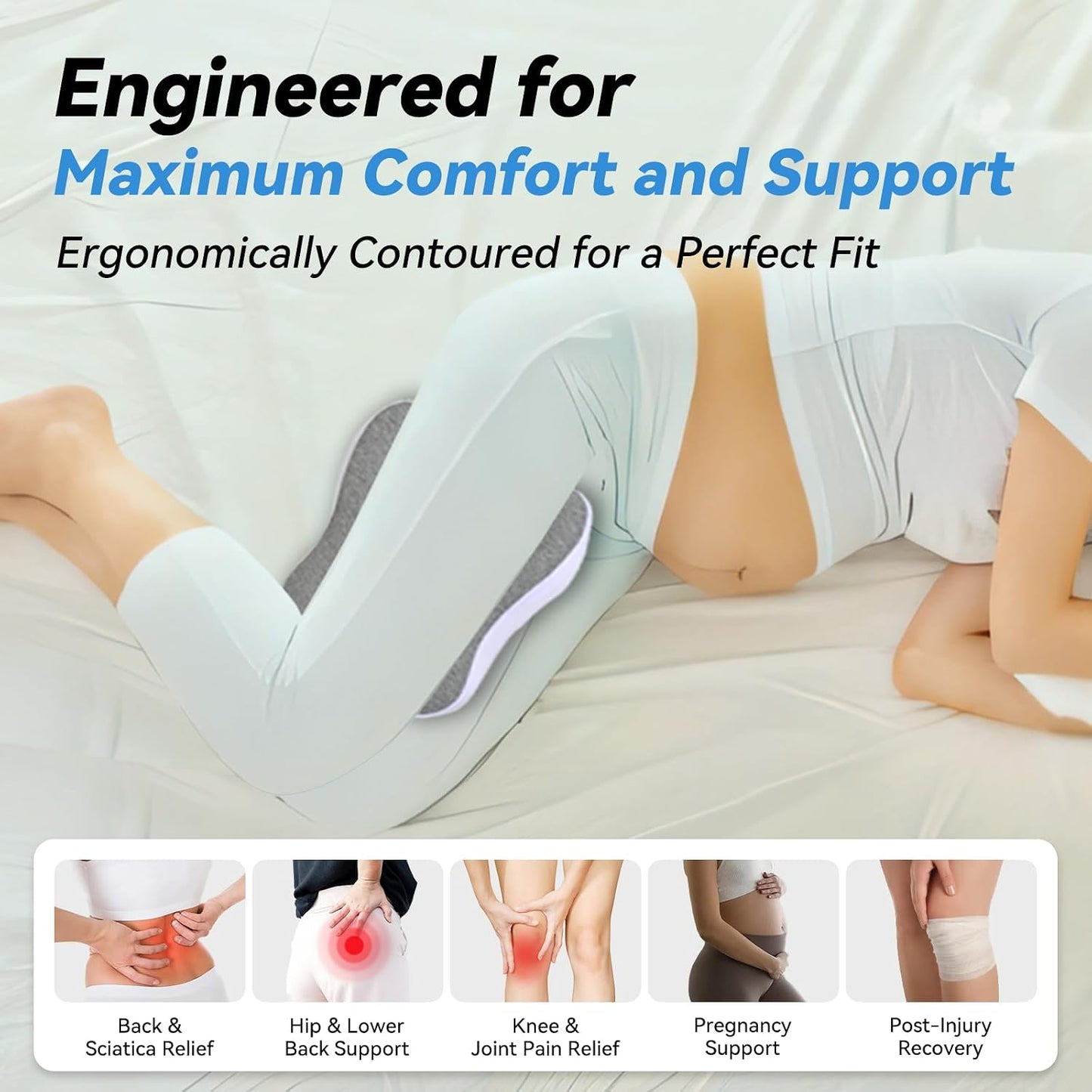UJPFEO Knee Pillow for Side Sleepers,Leg Pillows for Sciatica,Knees,HIPS,Joints Between Legs,Back Pain Relief When Side Sleeping Spine Alignment Support for Knee Surgery Recovery,Grey WN420