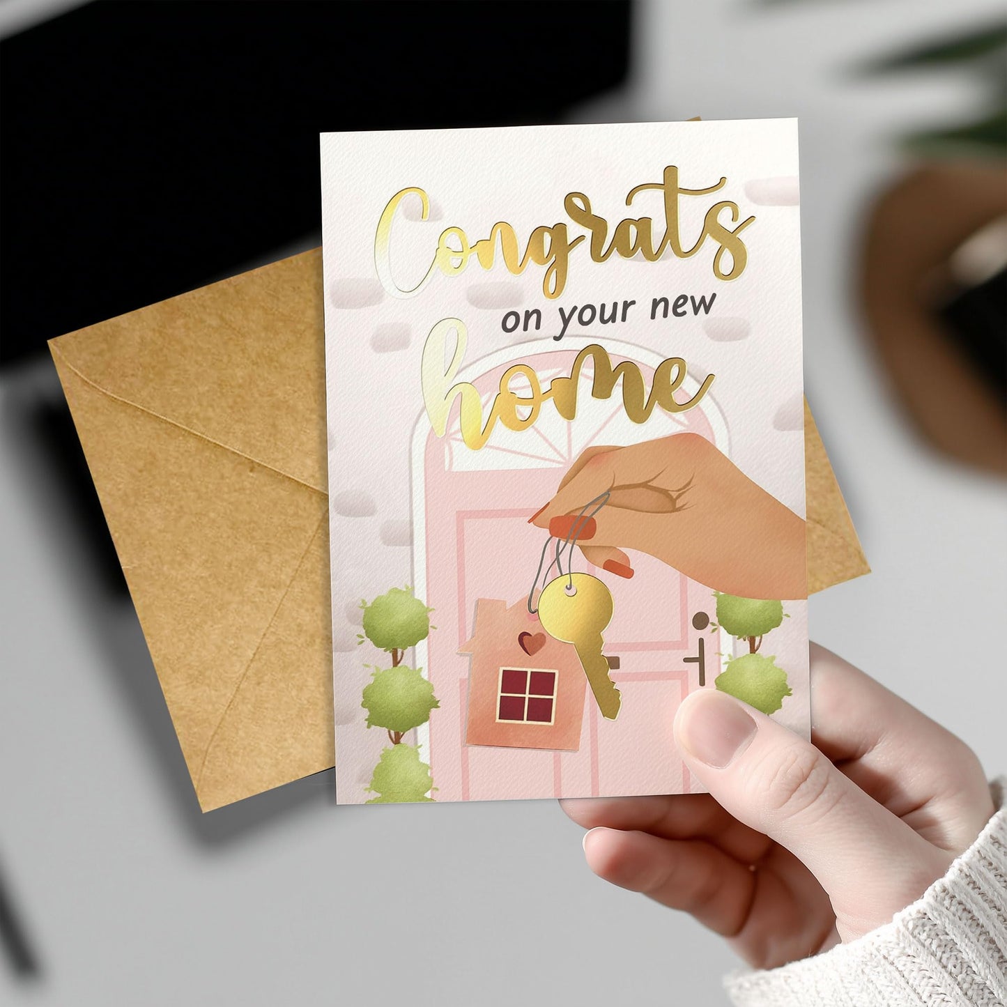 Congrats on Your New Home Housewarming Greeting with Gold Lettering and Key Design, Funny Congratulations Gift for New Homeowners, First-Time Buyers, Friends, Neighbors, Real Estate Clients Single 5.3''x8'' with Envelope BST326L