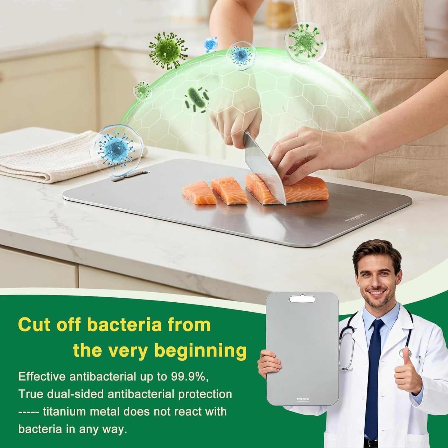 Titanium Cutting Board Set of 3, 100% Pure Titanium Cutting Boards for Kitchen, Easy to clean, Dishwasher, Double Sided Non Toxic Food-Grade Chopping Boards for Meats, Fruits and Vegetables BST202