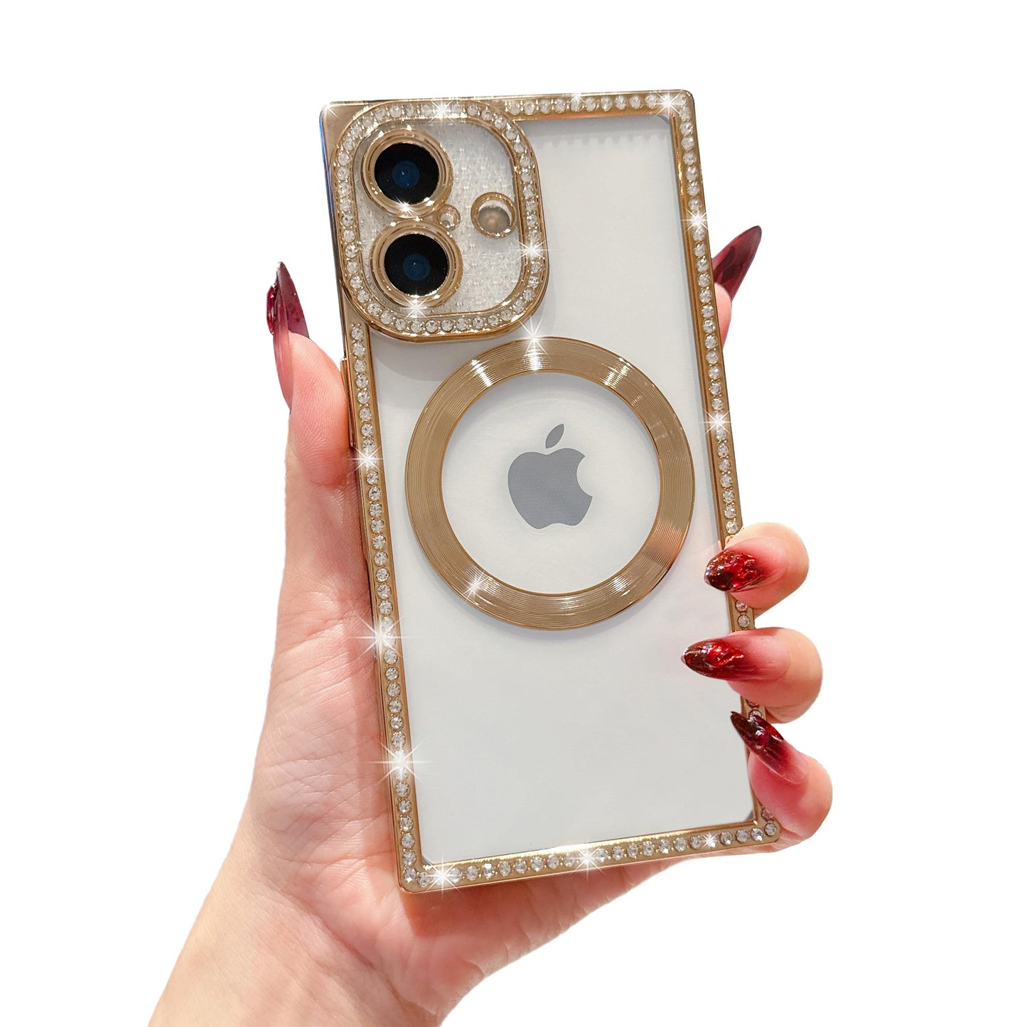 Owncase Magnetic for iPhone 13 Pro Case, Compatible with Magsafe, Crystal Diamonds Glitter Electroplated Edge Soft TPU Clear Phone Case for Women Girls, Gold WN420