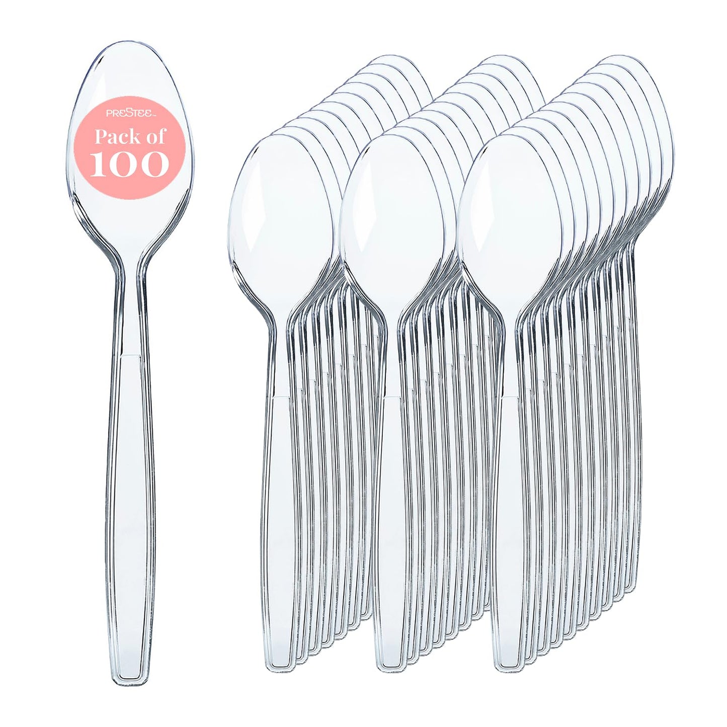 Prestee 300 Black Plastic Spoons Bulk - Durable Disposable Plastic Silverware Spoons - Heat-Resistant Spoon Cutlery - Heavy Duty Flatware Pack - Disposable Silverware Utensil Set for Hot and Cold Food BST220