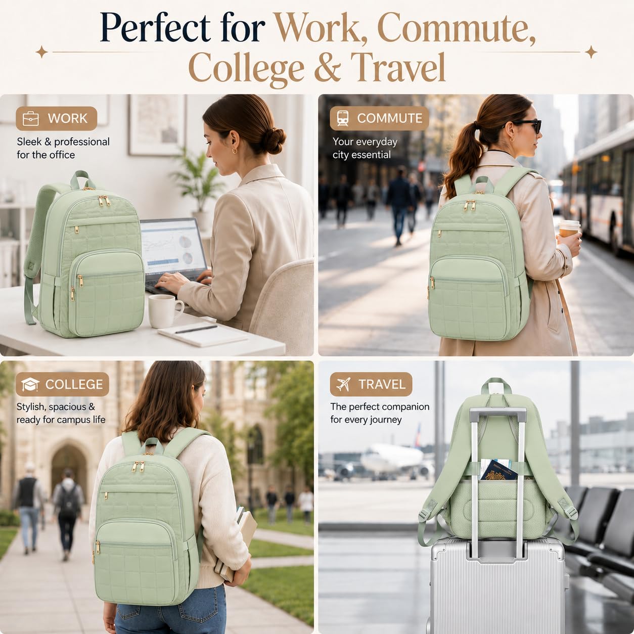 CAMTOP College Backpacks for Women, School Backpack with Insulated Lunch Pocket BST326H