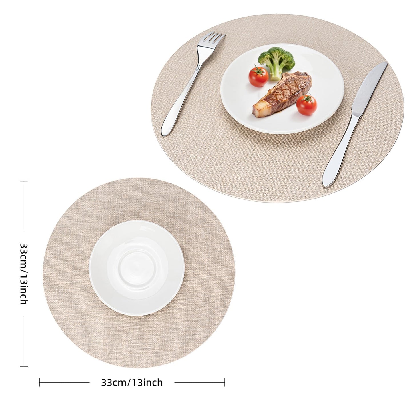 Faux Leather Placemats Set of 6, Wipeable Waterproof Stain Resistant Table Mats, Heat Resistant Thick Placemats with Hand-Painted Edges for Kitchen Dining, Imitative Linen Texture, Various Shapes BST326H