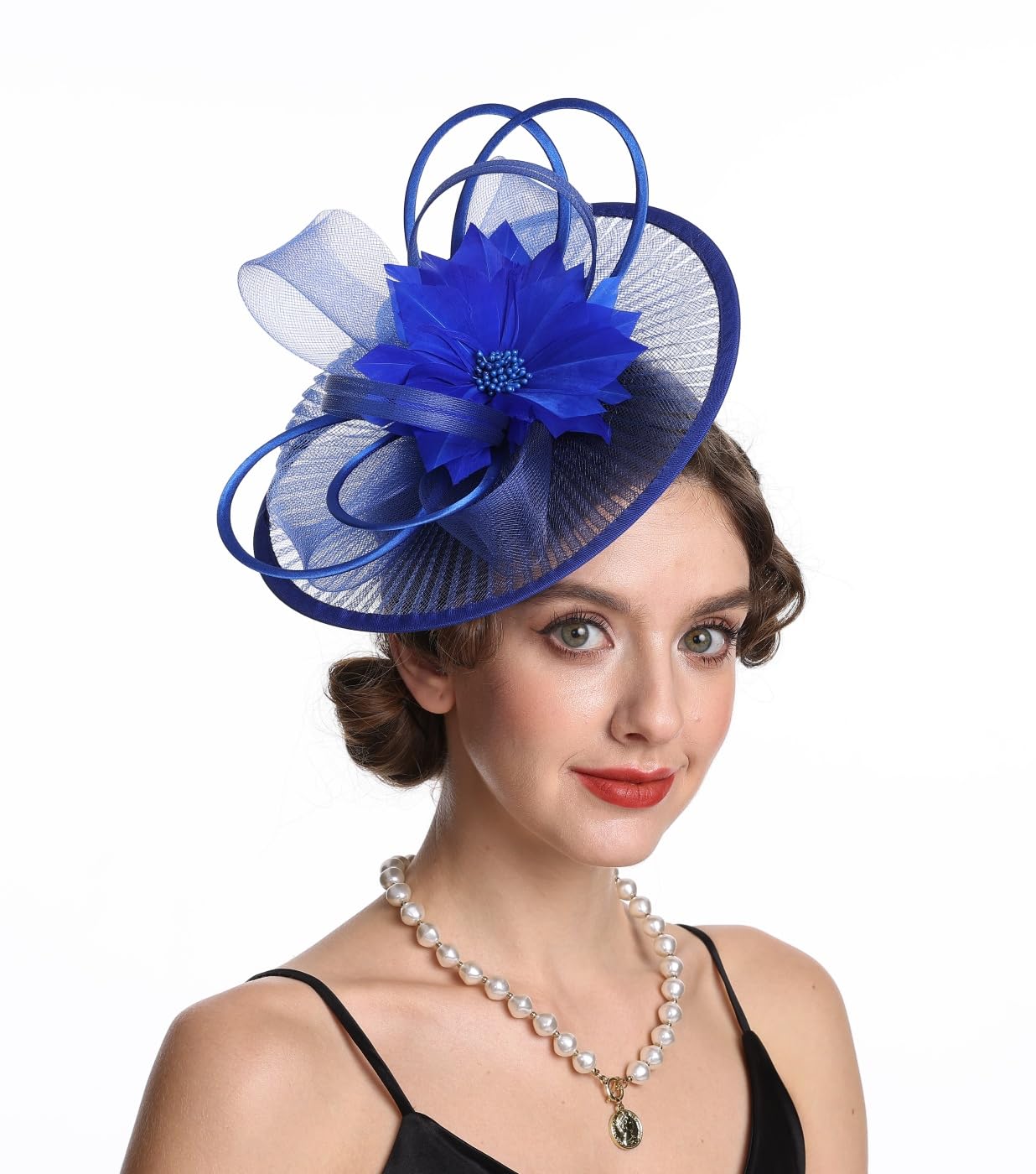SAFERIN Elegant Women's Fascinator Hat with Veil and Feather Hair Clip Headpiece for Weddings Tea Party WN420
