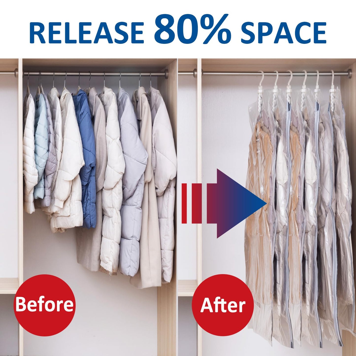Hanging Vacuum Storage Bags, 6 Pack Hanging Storage Bags for Clothes With Electric Pump N27