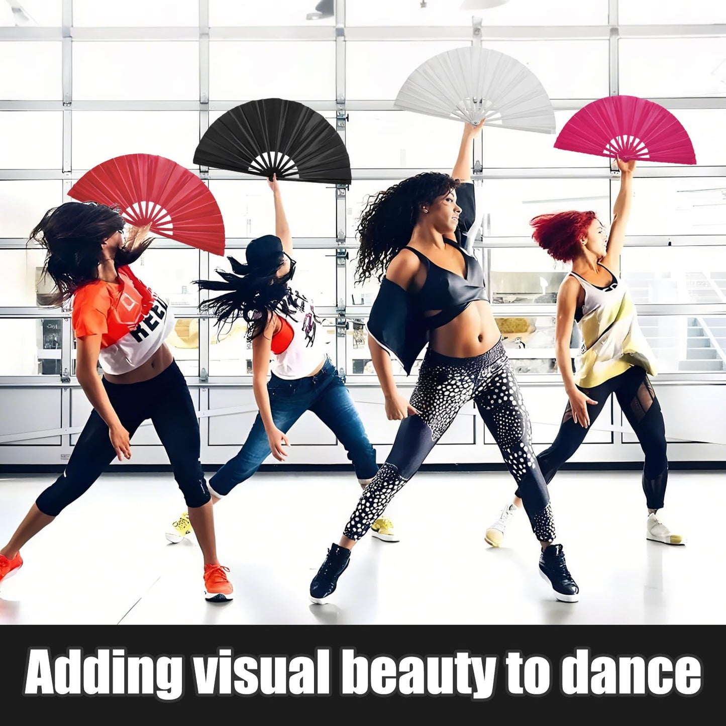 Handheld Folding Fan 13 Inch, Hand Fans for Women Foldable, Large Rave Fan, Dance Performance Prop Fan, Boots on the Ground Fan, Cool Fan on the Street Portable for Outdoor (1 Pcs Rose) WN420