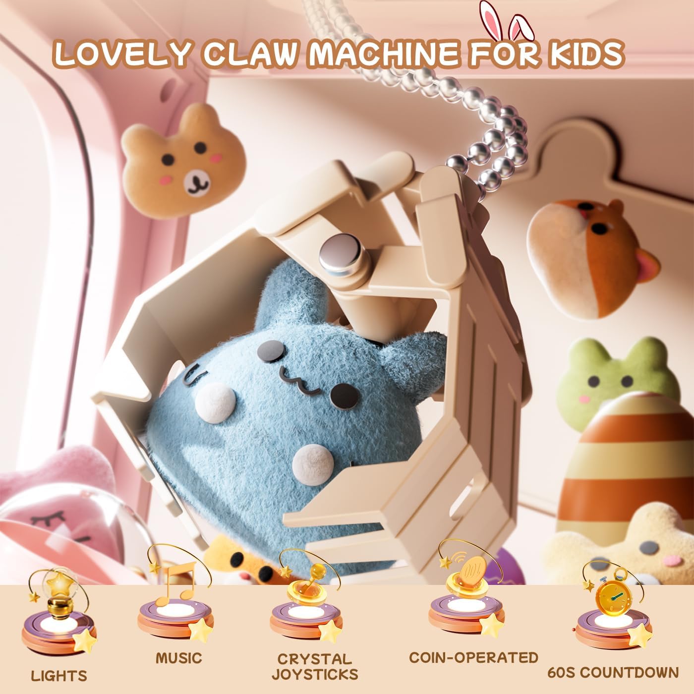 64 PCS Large Claw Machine for Kids Bunny, Vending Machine Toys for Girls 5 6 7 8 Year Old, Candy and Prize Electronic Dispenser Game Ages 5-7 6-8, Birthday Gift for 3 4 5 6 Year Old DD1210