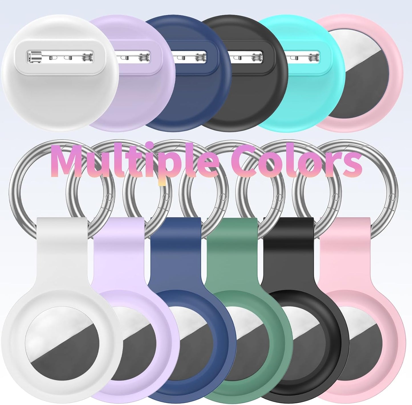 [4 Pack Family Set] Case Compatible with Apple AirTag Holder, 2 Keyring + 2 Pin-Style Secure Protectors, Durable Silicone Anti-Loss Shockproof GPS Cover for Kids, Pets, Bags, Luggage Tracking WN420