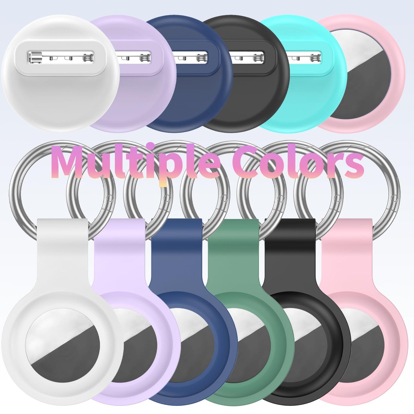 [4 Pack Family Set] Case Compatible with Apple AirTag Holder, 2 Keyring + 2 Pin-Style Secure Protectors, Durable Silicone Anti-Loss Shockproof GPS Cover for Kids, Pets, Bags, Luggage Tracking WN420