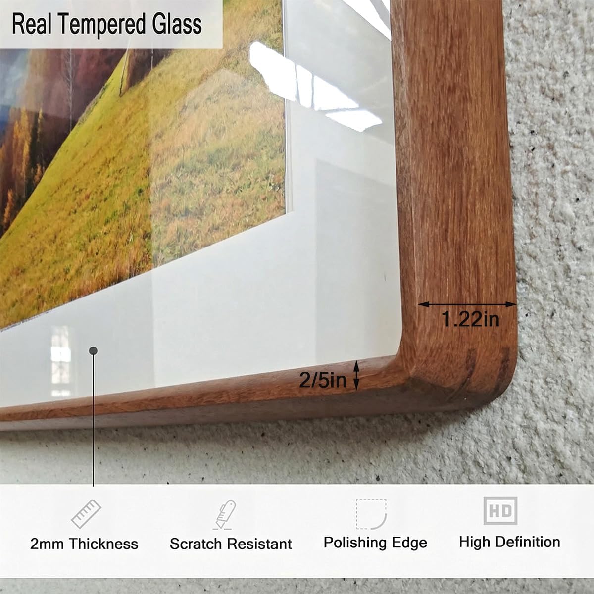 3x5 Solid Wood Picture Frame with Mat, Walnut Wooden Photo Frame with Tempered Glass, Tabletop or Wall Mounted Display BST220