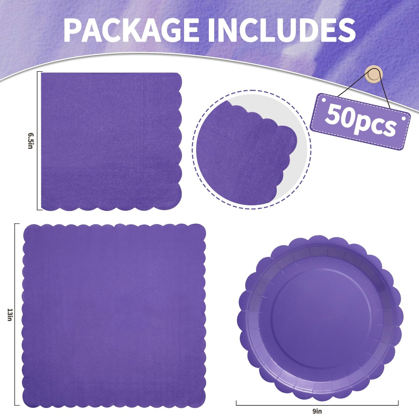 100 Pcs White Paper Plates and Napkins, 50 Pcs Guest White Party Supplies Including Scalloped Plates and Napkins for Independence Day Weddings, Parties BST326L