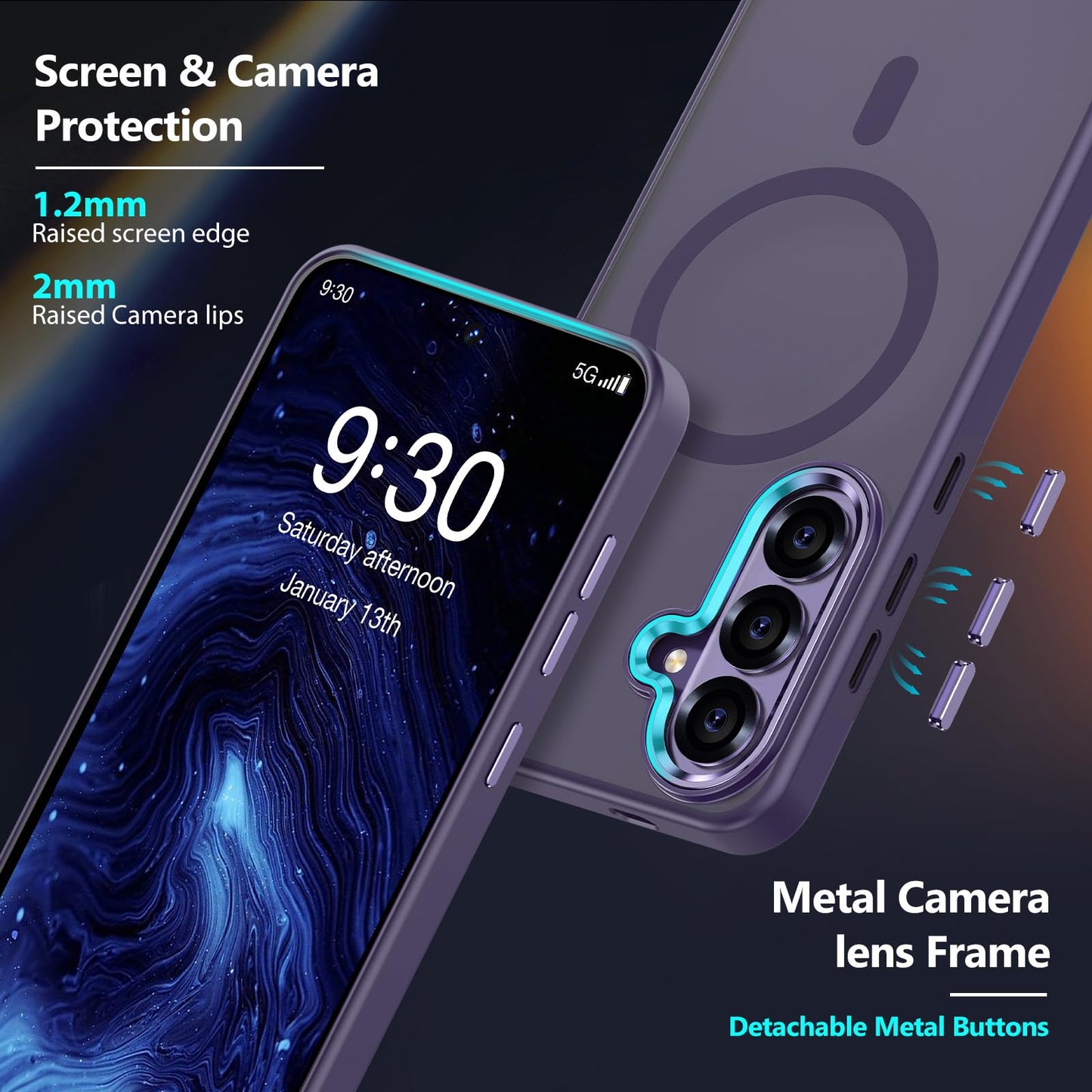 MATEPROX Magnetic Design for Samsung Galaxy S24 Plus Case, Stylish Slim an-ti Yellow Translucent Matte Shockproof Protective Cover for S 24+ 6.7'' 2024-Titanium Gray WN420