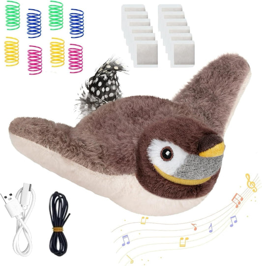 Cat Toys Flapping Birds with Catnip Bags, Rechargeable Chirping Interactive Kitten Toy Kicker, Lifelike Birdie Tweets, Indoor Enrichment Moving Wings Cat Exercise Toys for All Breeds Cat Dog(Oriole) WN420