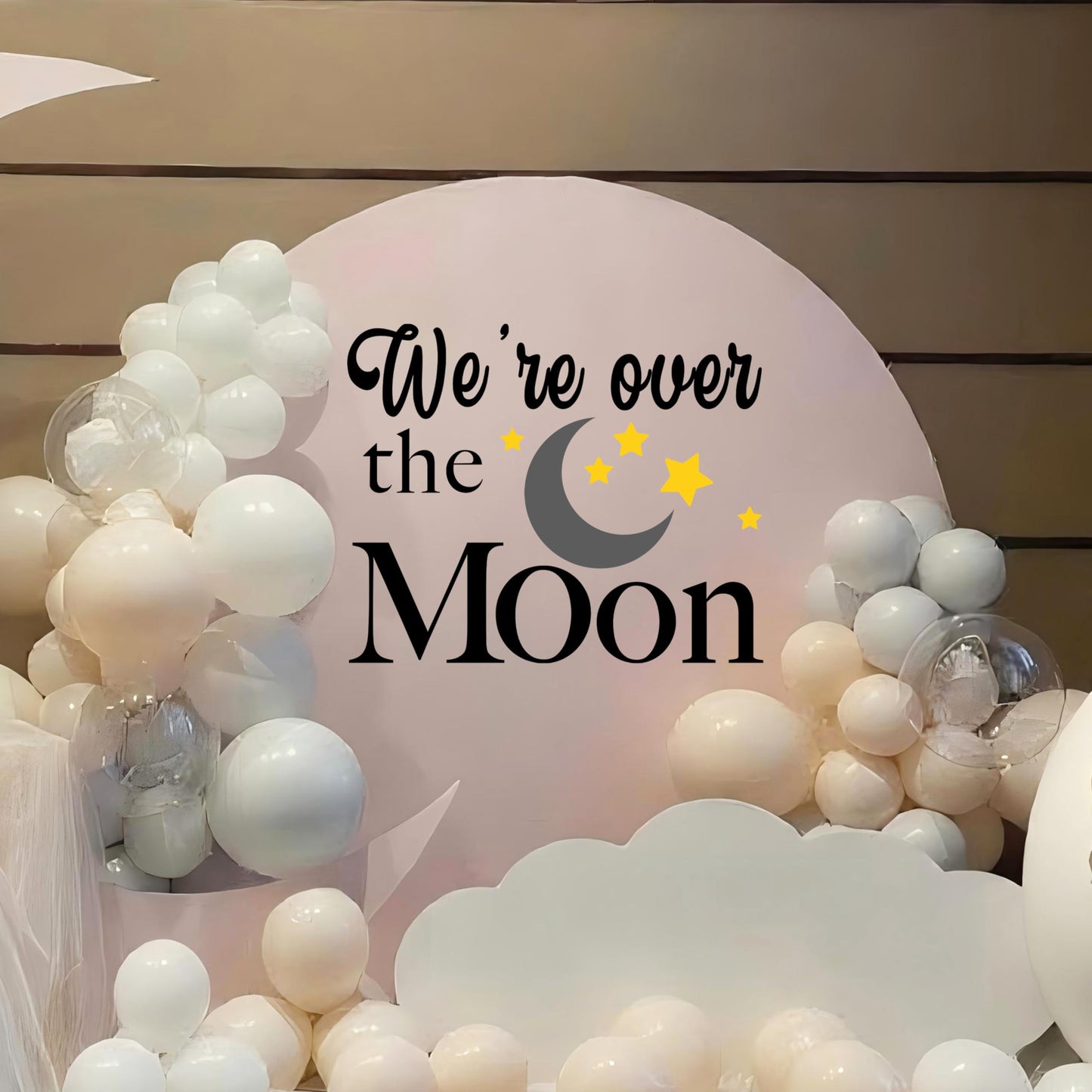BOOMPA We are Over The Moon Baby Shower Wall Decal, Vinyl Round Arch Decoration, 35.4 x 11.8 inches, Matte Black (Black （Moon）) BST220