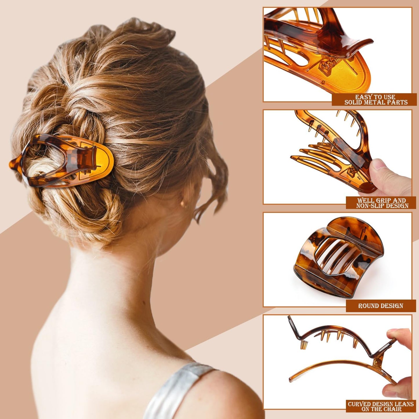 8 Pcs Flat Hair Clips for Women, 2 Styles Large Flat Claw Clips for Women, Strong Hold Non-slip French Hair Clips for Thick Thin Hair, Neutral Color WN420