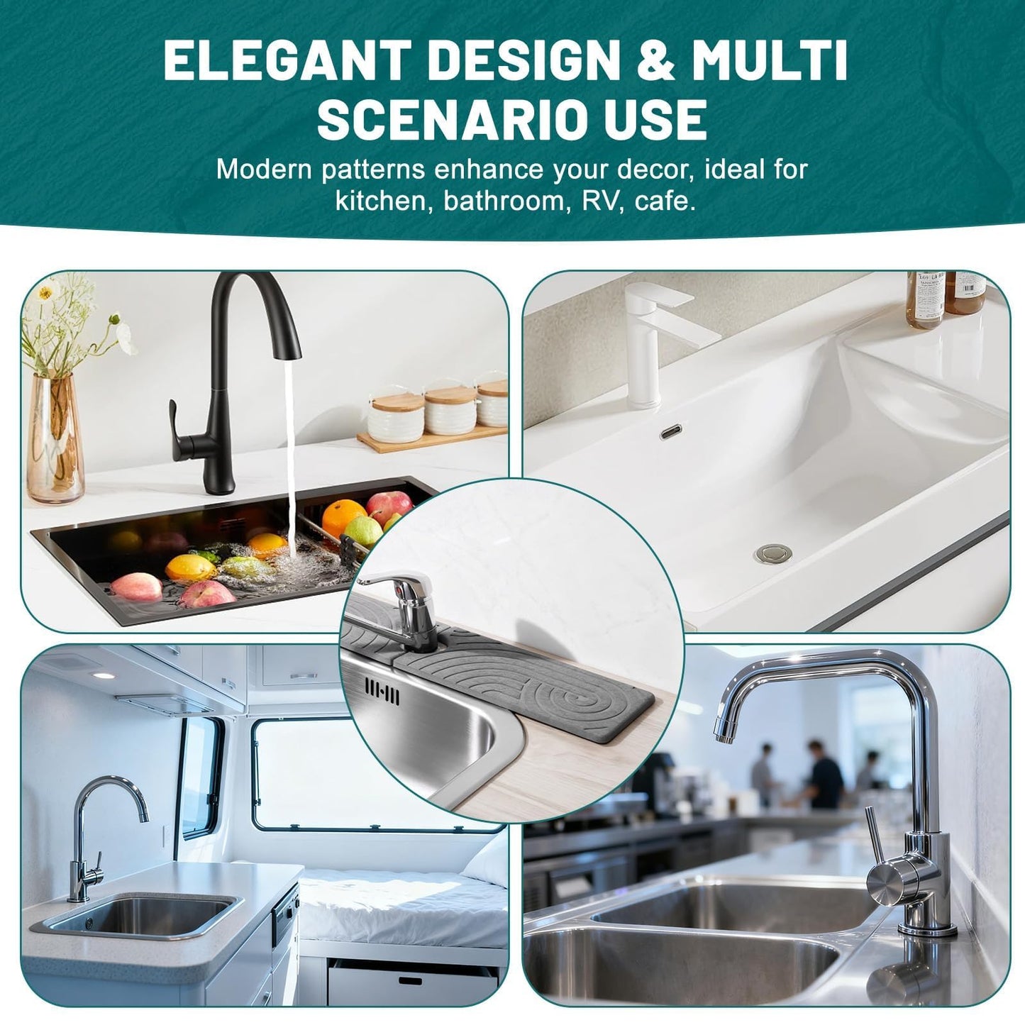 Hopegiver Stone Faucet Mat for Kitchen Sink - Fast Drying Diatomite Sink Protector Prevent Moisture, Super Water Absorbing Stone Tray for Kitchen & Bathroom Counter (White, 15.7"x3.9") BST326H