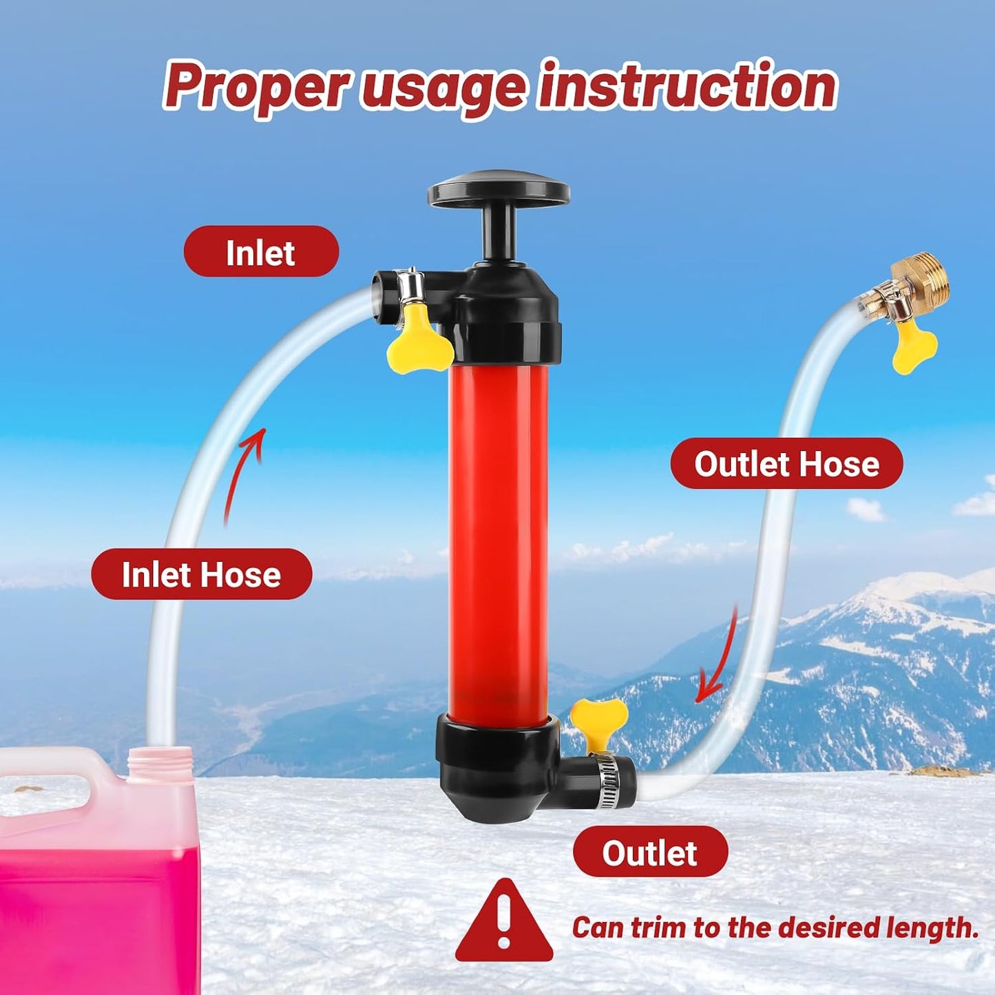 RV Antifreeze Hand Pump Kit, Siphon Water Liquid Fuel Transfer Manual Pump with 2 Clear PVC Hoses 3 Clamps for Protect RV RV Trailer Camper Boat Plumbing during Winterizing WN420