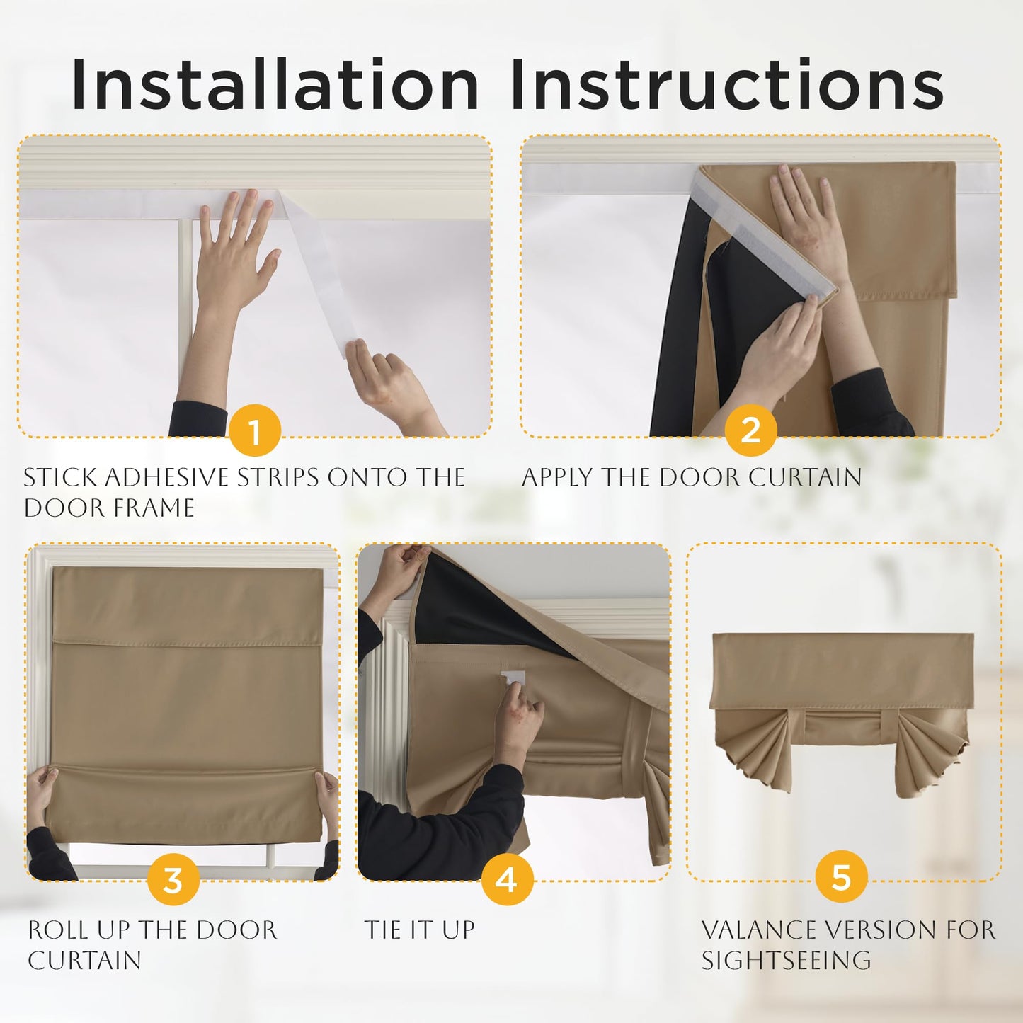 RYB HOME 100% Blackout French Door Curtains for Door Window - Room Darkening No Coating Thermal Insulated Privacy Protection Adhesive Cover for Glass Window, W 26 x L 40, 1 Panel, Black BST220