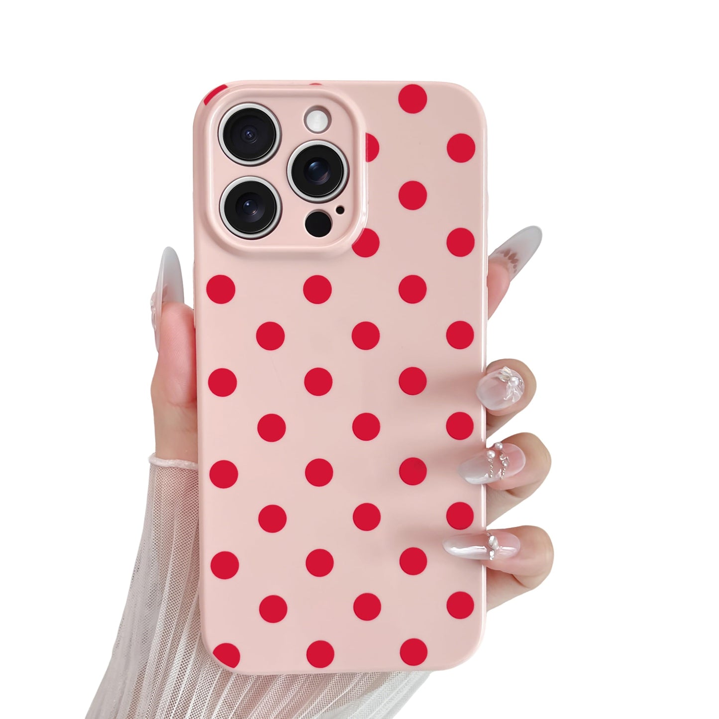 Skyseaco Compatible with iPhone 15 Case Cute Polka Dot Phone Case Soft Slim TPU Shockproof Phone Cover Full Camera Protection for Women Girls - Black WN420