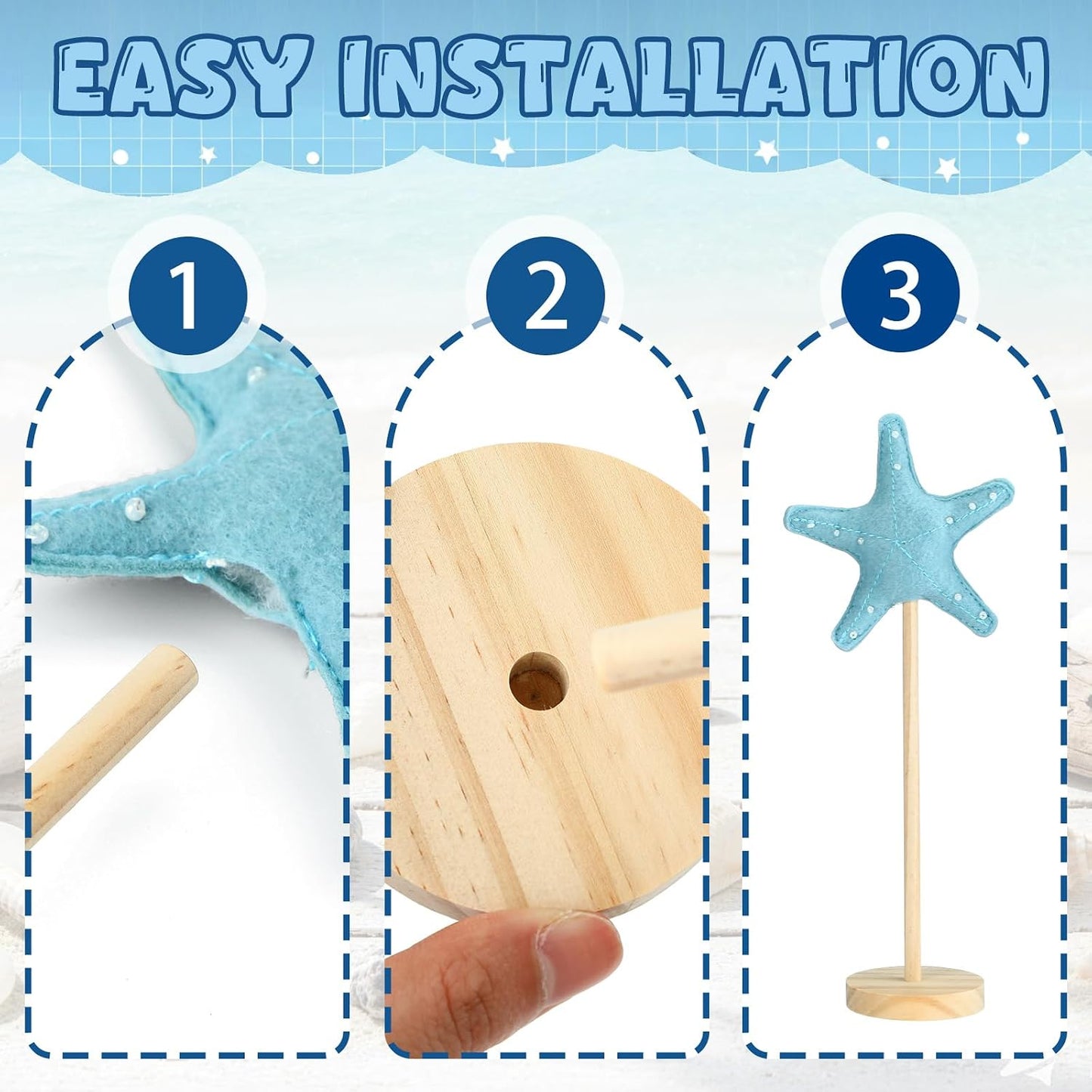 Yousoontic 3 Pcs Coastal Beach Ocean Nautical Table Decor - Felt Turtle Starfish Shell Centerpieces, Nautical Standing Wooden Home Decor for Summer Holiday Kitchen BST202