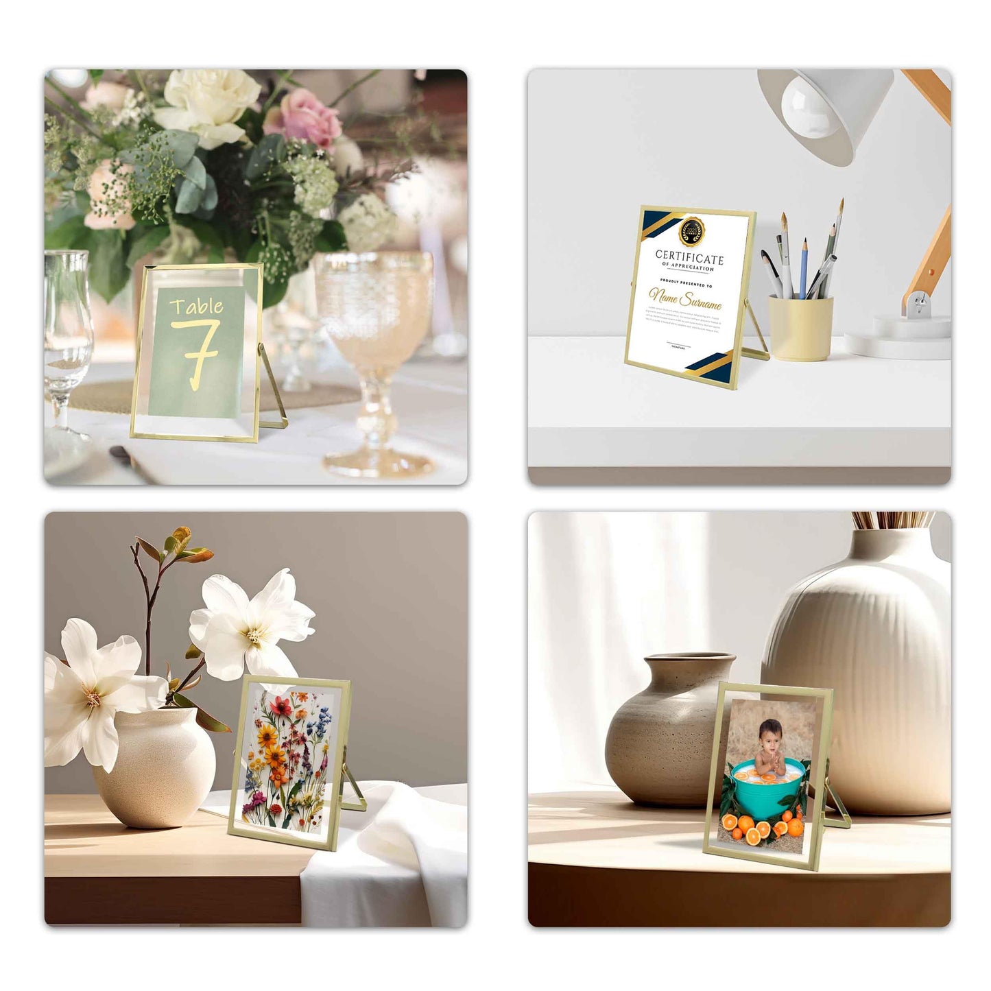 Gold Floating Frame 8x10 Gold Frame (2 Set) Floating Picture Frame - Wedding, Decor, Display Memories - Fit 5x7, 6x8, 7x9, 8x10 BST220