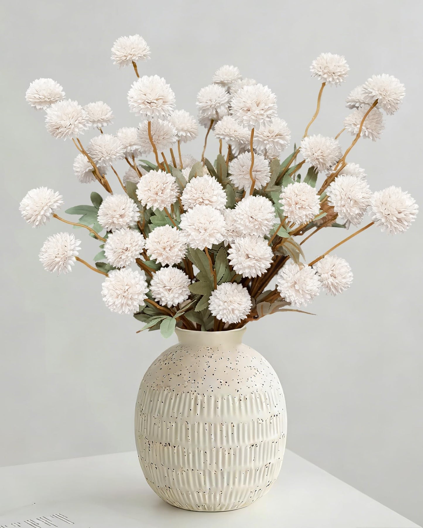 Beige Faux Silk Mums Artificial Flowers, 8Pcs Fall Fake Kiku Small Mini Chrysanthemum Pom Pom Stems for DIY Bouquets Centerpieces Vase Autumn Home Decorations Floral Arrangement BST202