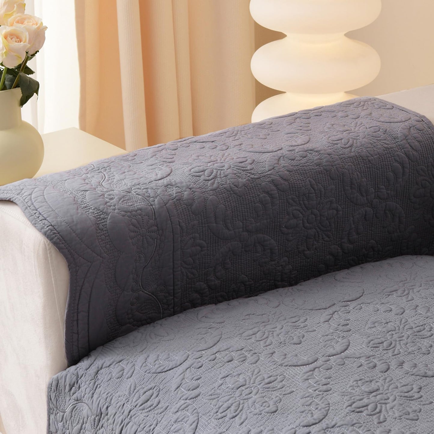 HANDONTIME Fuzzy Dog Couch Cover Washable, Pet-Friendly Sofa Covers Non-Slip Geometric Jacquard Pet Protector Furniture Cover for 3 Cushion Sofa Cozy Fuzzy Dog Mat for Couch (Grey, 35.4" x 70.9") BST202