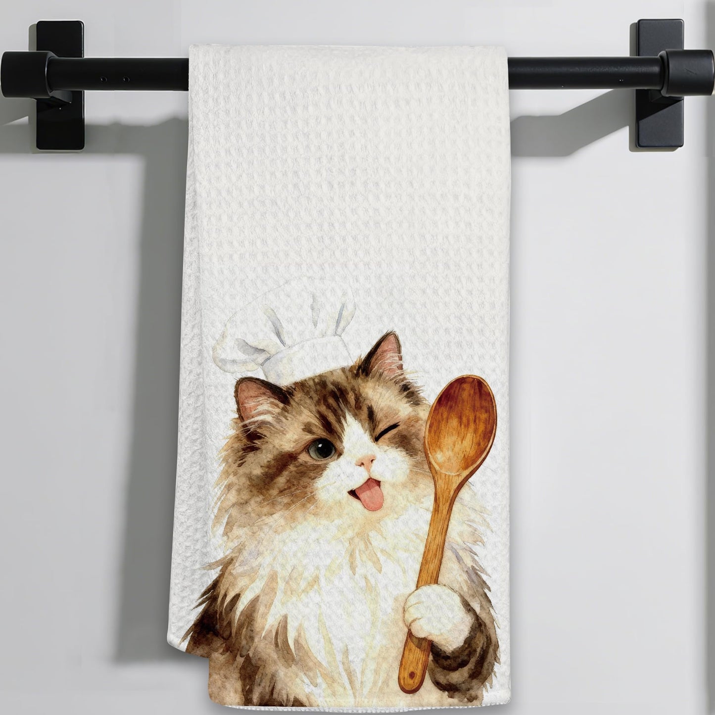 Funny Cat Gifts Kitchen Towels, Cute Cat with Knife and Fork Microfiber Dish Tea Towel for Kitchen Decor, Funny Cats Cooking Decor, is It Dinner Time Yet, 16x24 Inch BST220