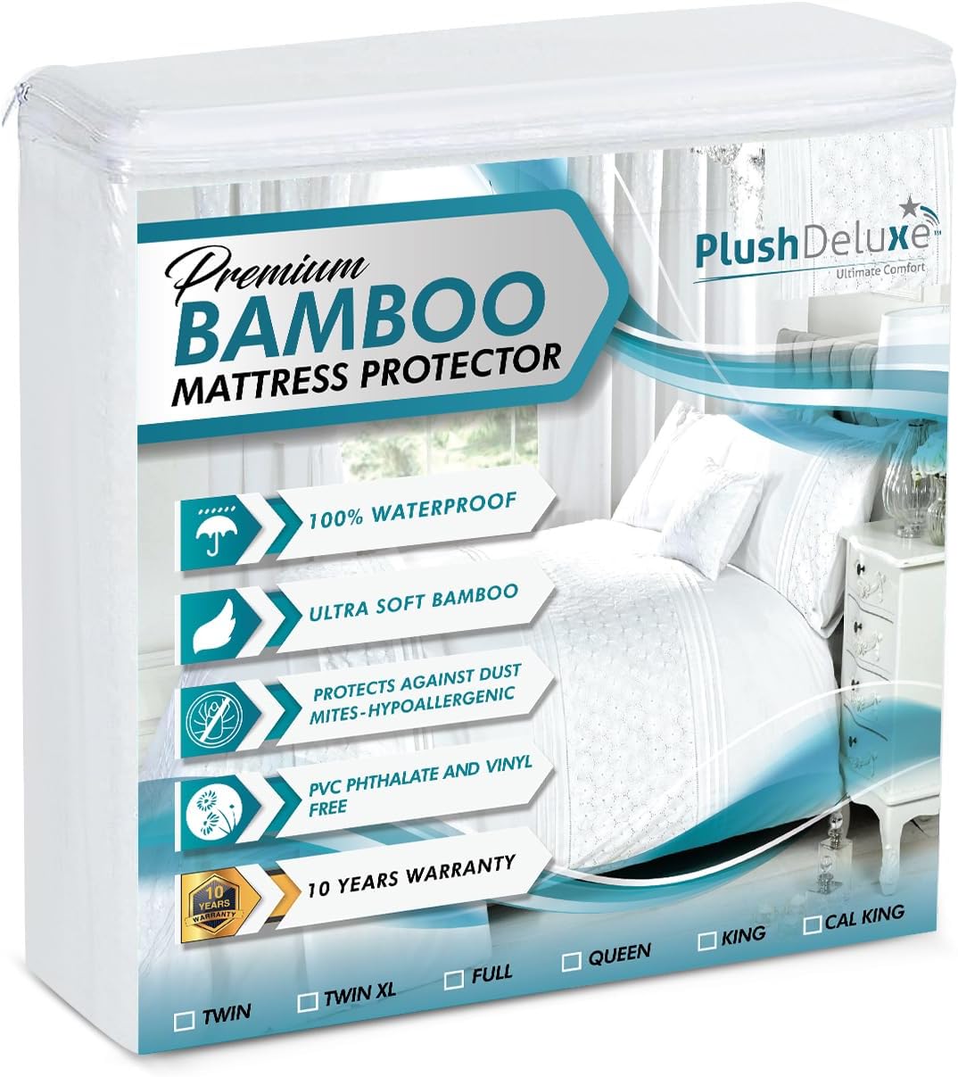 PlushDeluxe Premium Bamboo Mattress Protector – King Size 92