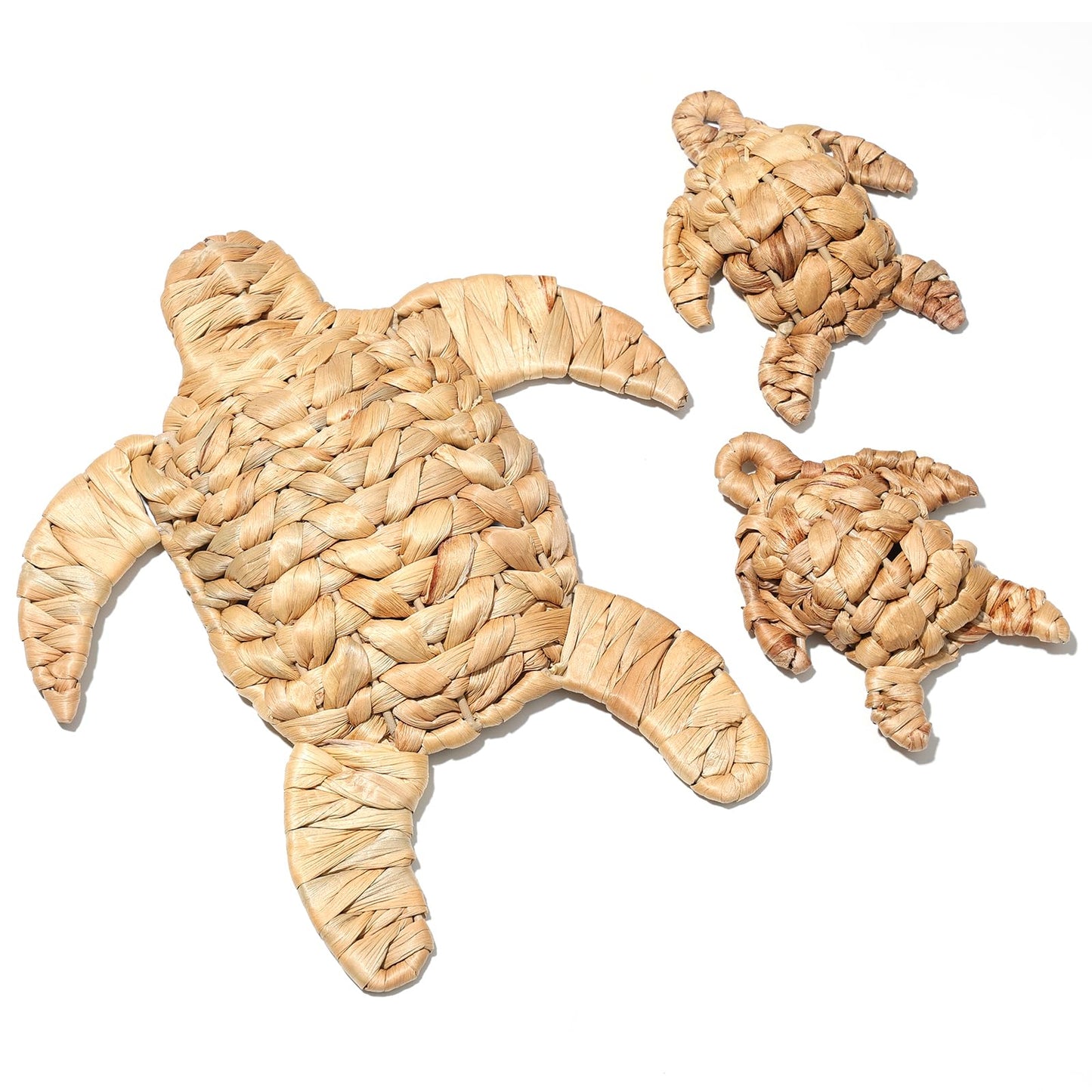 3 Pcs Wicker Sea Turtle Wall Decor, Handmade Water Hyacinth Turtle Beach Theme Decor, Coastal Nautical Wall Art for Bathroom Bedroom Living Room Patio, Boho Ocean Sea Life Hanging Sculpture (3) BST220