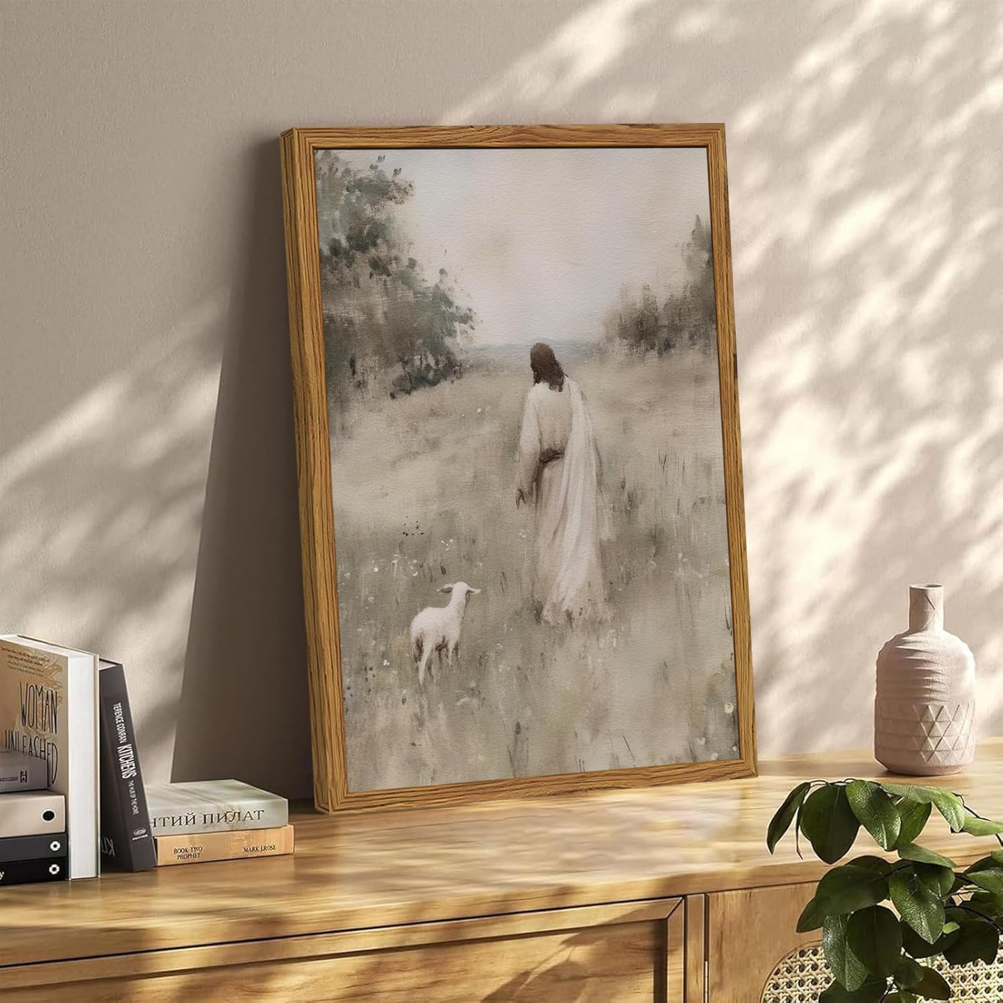 Framed 3D Textured Jesus Embracing Woman Wall Art, Jesus Hugging Woman Wall Decor Hand Drawn Sandstone Religious Christian Bible Painting Pictures for Bedroom Living Prayer Room 12x16 in Wood Framed BST202