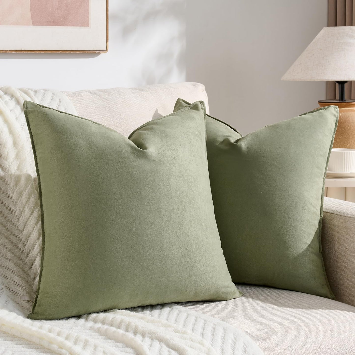 Fancy Homi 4 Packs Olive Green Decorative Throw Pillow Covers 18x18 inch, Super Soft Faux Suede Decor Square Pillow Covers 45x45 cm, Solid Cushion Cover for Couch Living Room Sofa Bedroom BST220