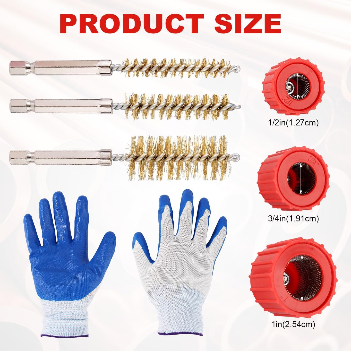 9-Piece Copper Pipe Cleaner Kit for Power Drill, 1/2" 3/4" 1" Alloy Tube Cleaning Brush & 6pcs Wire Bore Brush Fitting Tool with Gloves for Brass & Bronze Pipes Soldering Maintenance BST326H