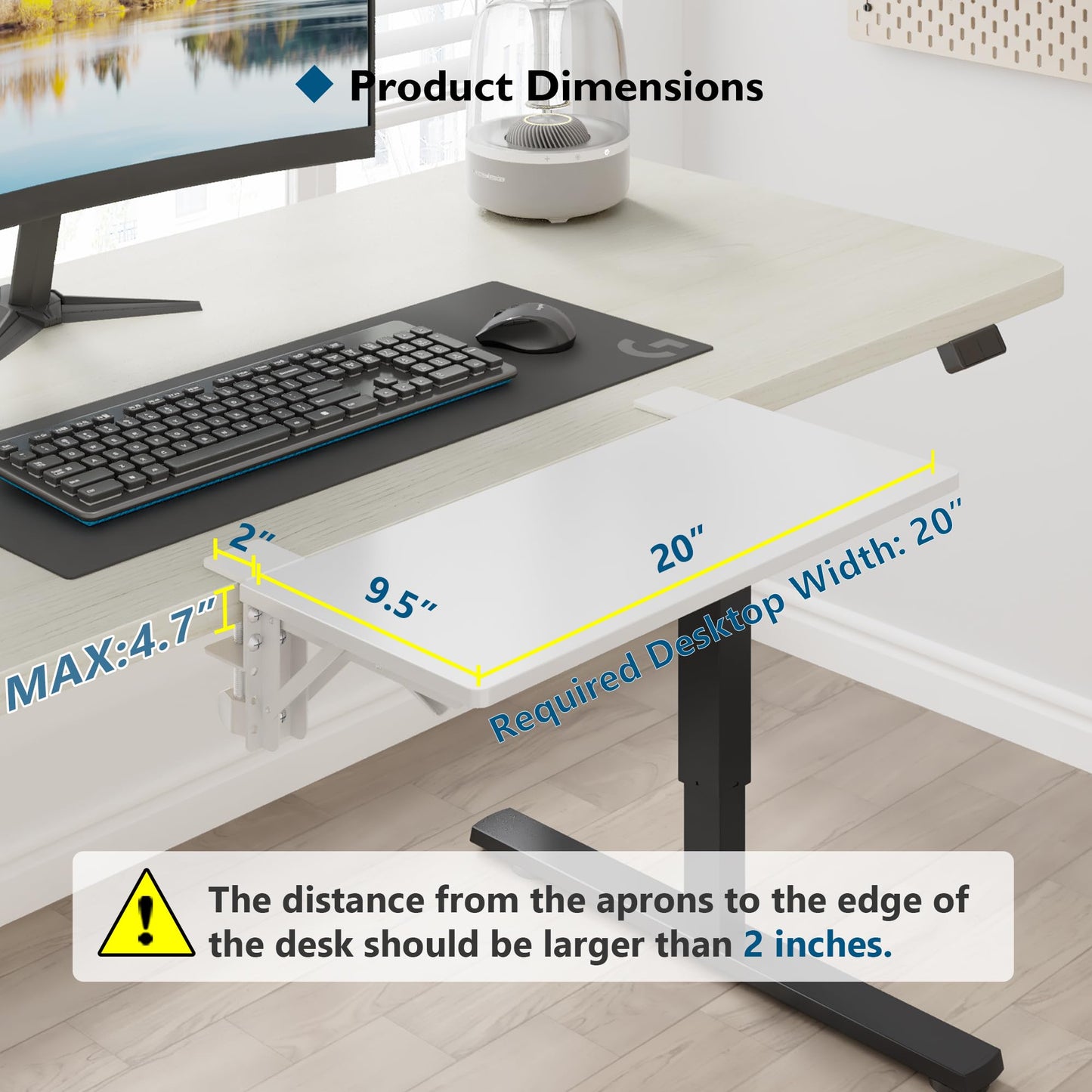 BONTEC Ergonomic Desk Extender Tray, 9.5"x9.1" Wrist Rest Shelf | 90°Foldable Elbow Support, Table Mount Arm, Clamp on Computer Arm Rest for Desk, Office & Home Use,Durable Easy to Install BST202