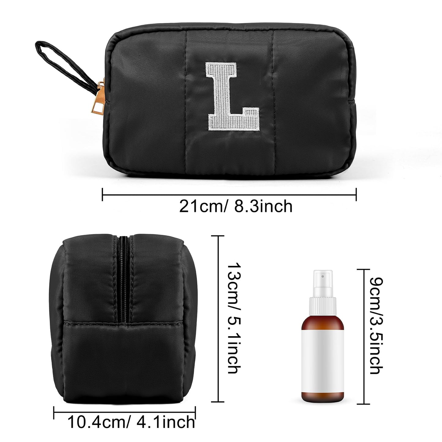 Puffy Makeup Bag for Women,Initial Cosmetic Bag,Cute Travel Toiletry Bag,Puffer Make Up Organizer Bags with Compartments,Personalized Gifts for Girlfriend Bridesmaid Teacher Graduation (Khaki gray, E) BST202