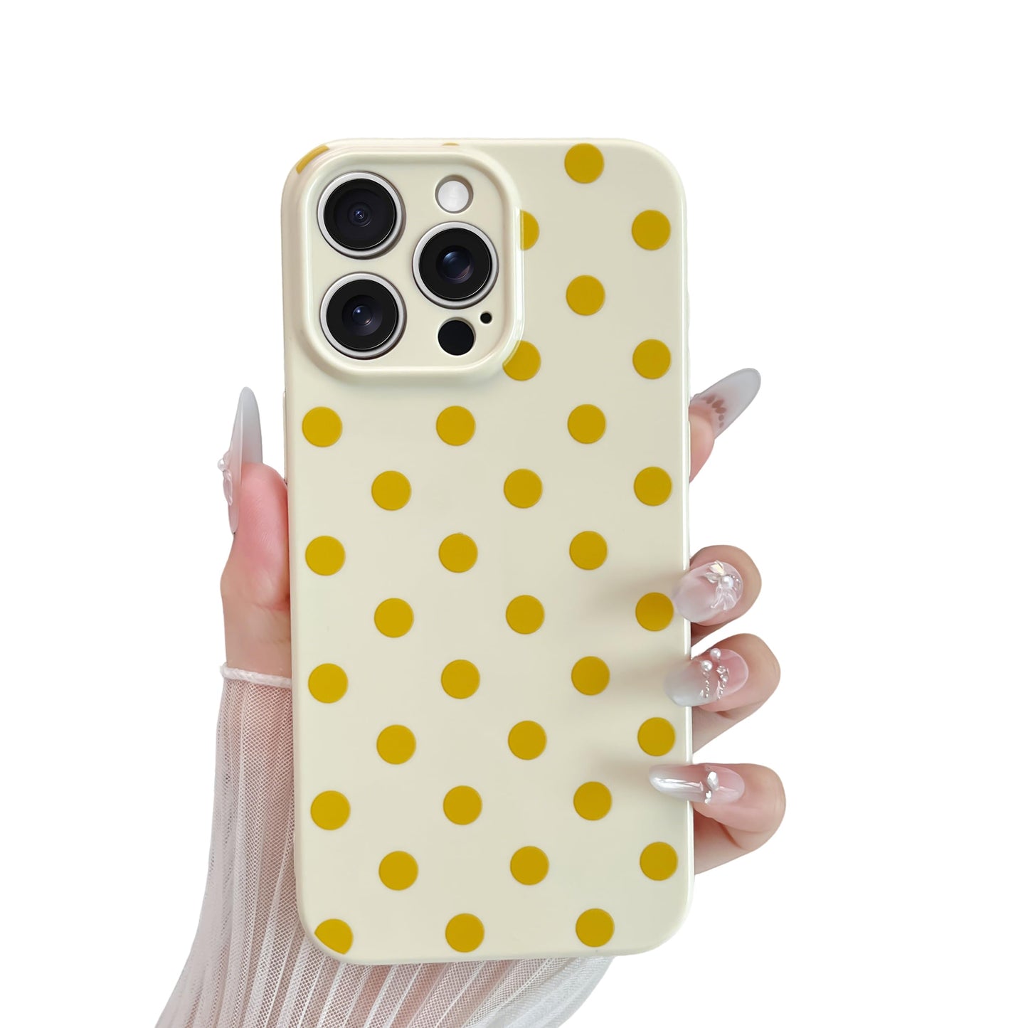 Skyseaco Compatible with iPhone 15 Case Cute Polka Dot Phone Case Soft Slim TPU Shockproof Phone Cover Full Camera Protection for Women Girls - Black WN420