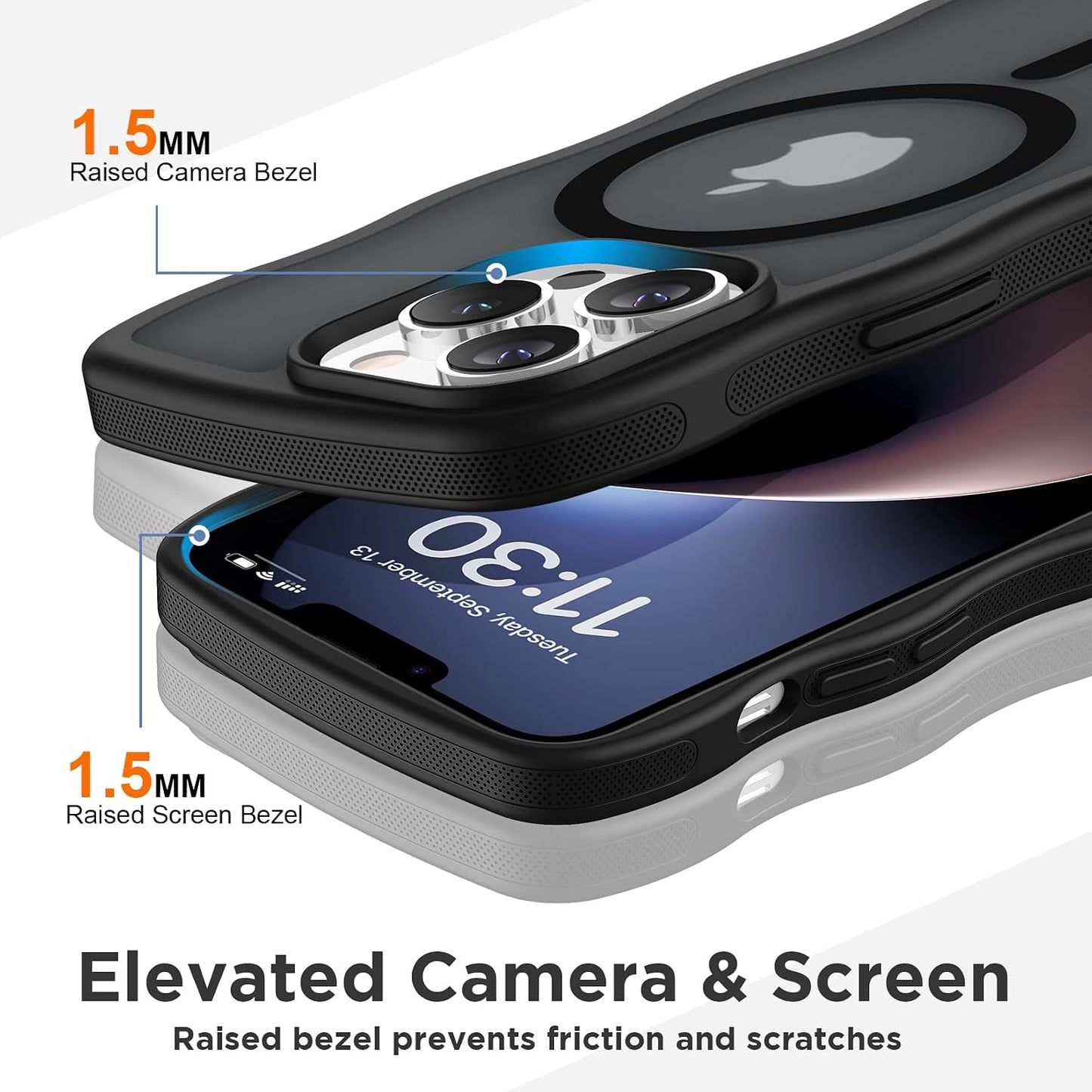 Magnetic for iPhone 13 Pro Case, Compatible with MagSafe Cute Wave Non-Slip Translucent Matte Easier Grip Shockproof Phone Case for iPhone 13 Pro, Black WN420