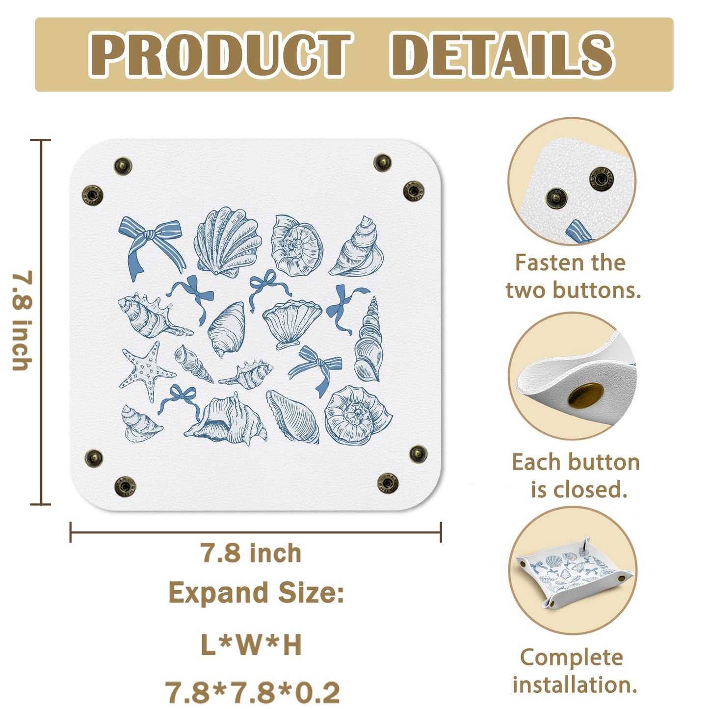 Marble Jewelry Valet Tray for Women Men, Black and Gold Marble PU Leather Catchall Beside Caddy Nightstand Organizer Tray for Jewelry Rings Watches Keys and Accessories, 7.87x7.87in BST220