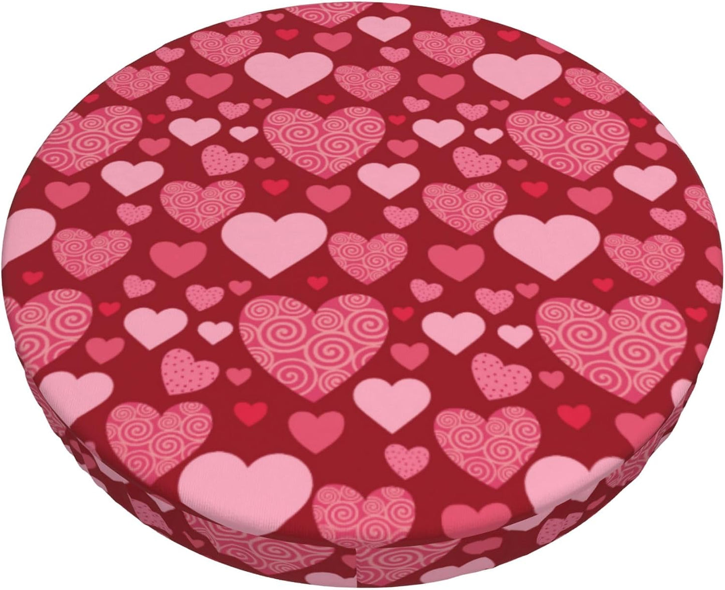 Heart Round Bar Stool Cover - Pink Red Love Heart Chair Seat Cushion Slipcover 12 Inch for Restaurant Cafe Hotel Bar BST202